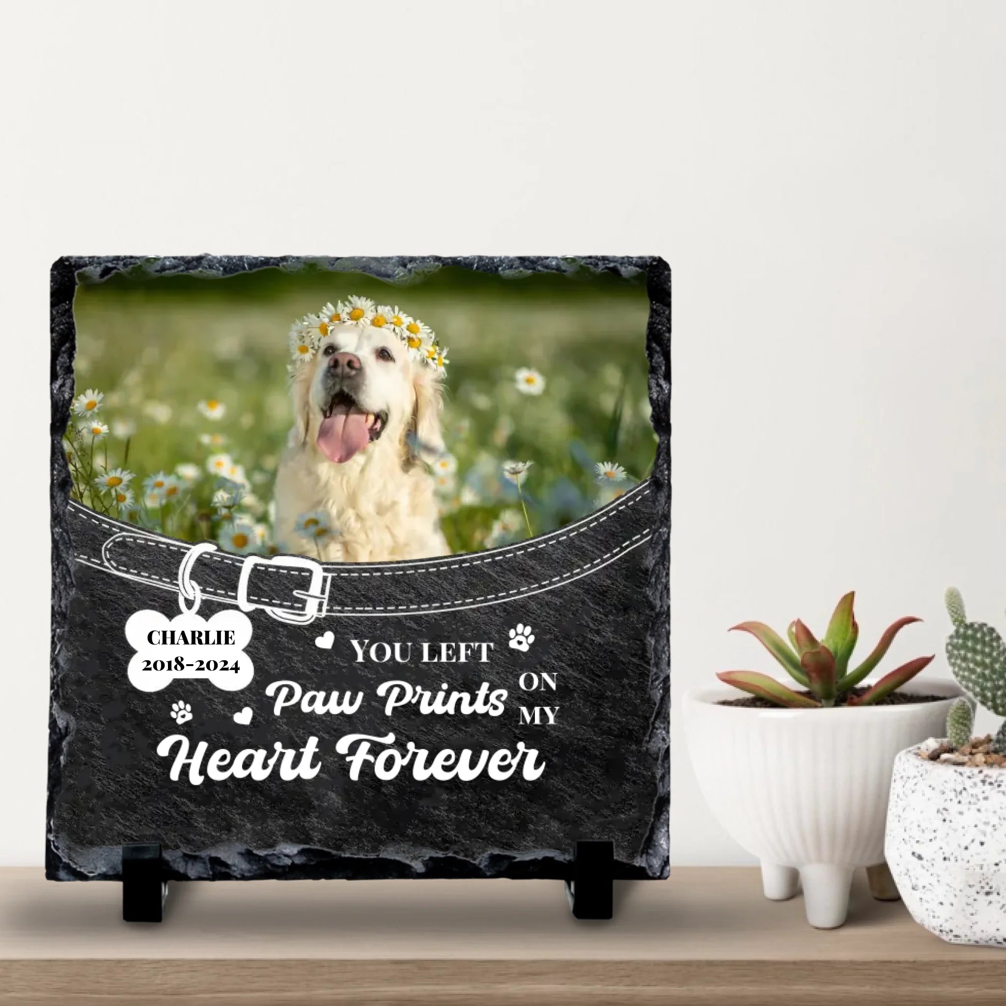 Custom Dog Memorial Slate – Photo, Years & Tribute Text
