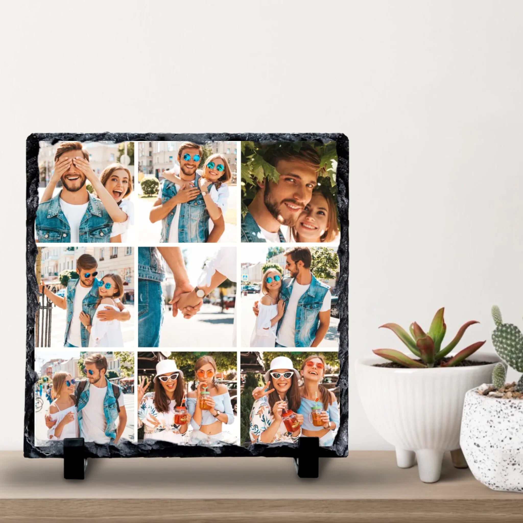 Custom Personalised Photo Slate - 9 Photos - Custom Grid Colour