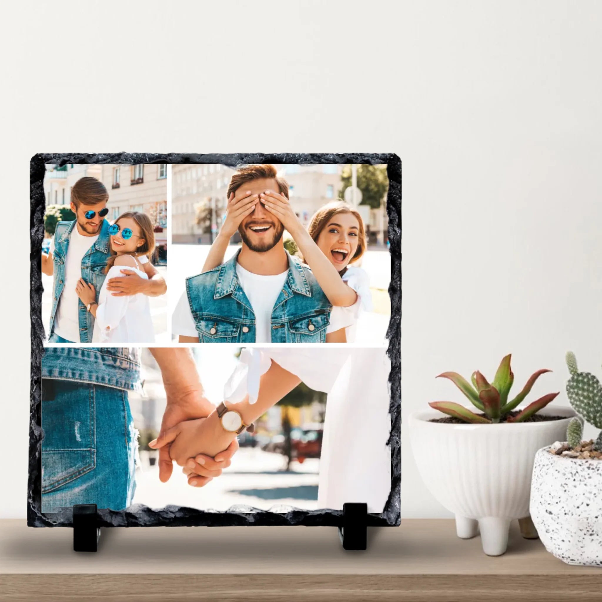 Personalised Custom Photo Slate - 3 Photos - Add Text & Colour Options