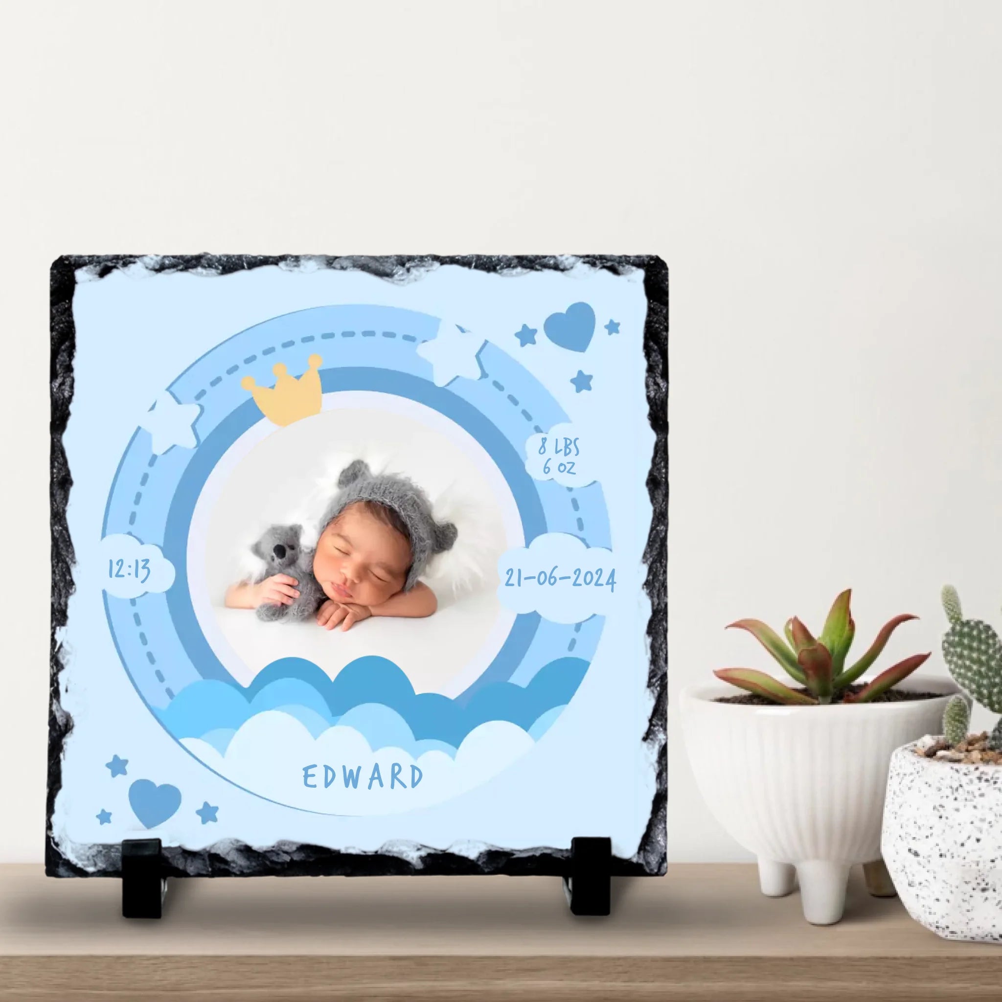 Custom Personalised Birth Announcement Photo Slate