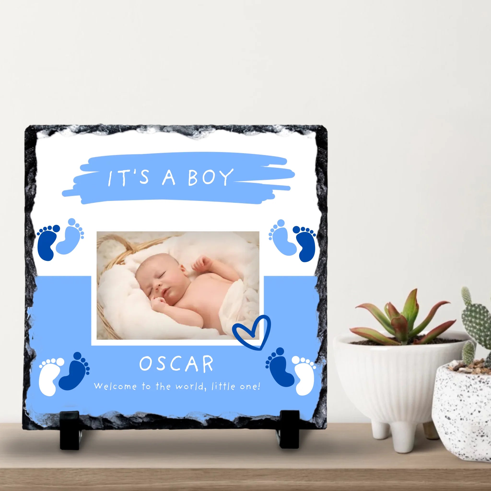 Personalised Baby Boy Photo Slate - Custom Name & Quote