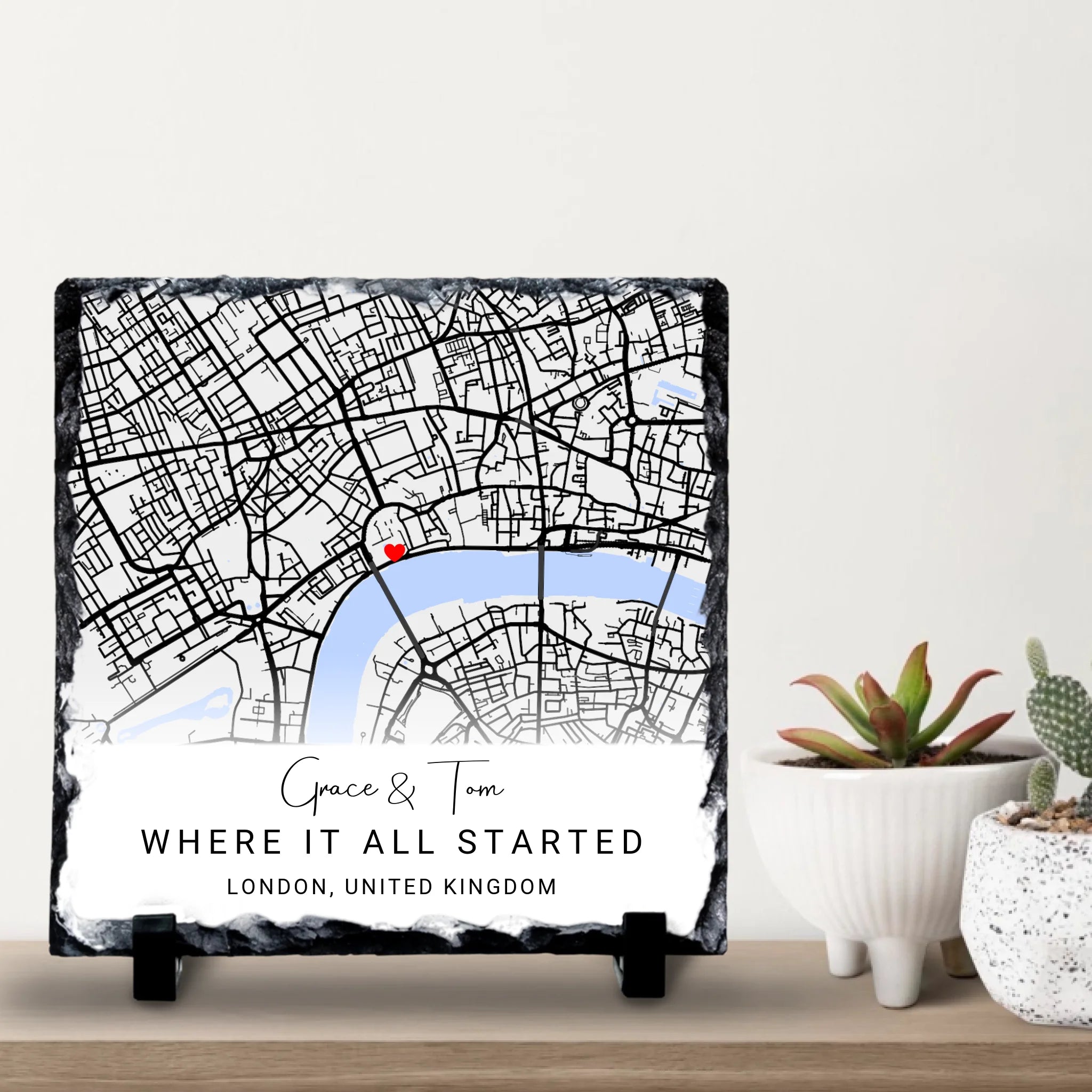 Custom Personalised Couples Map Slate - Custom Locations & Special Moments