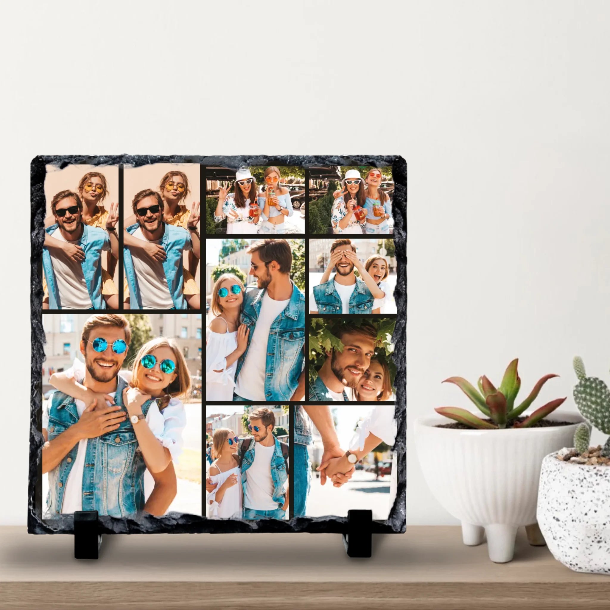 Personalised Photo Slate 10 Photos - Custom Collage Photo Slate with Grid Colour Options