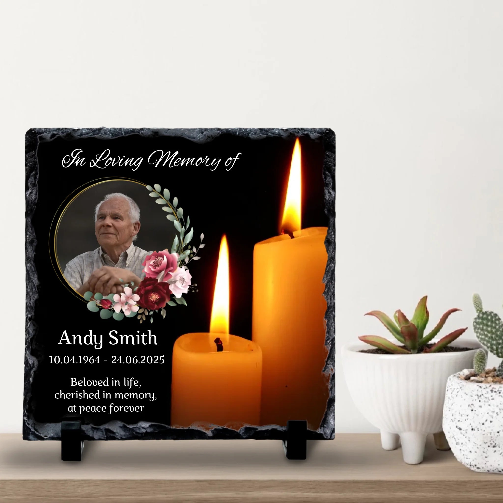 Custom Personalised Memorial Photo Slate Plaque - Upload Photo, Name & Date