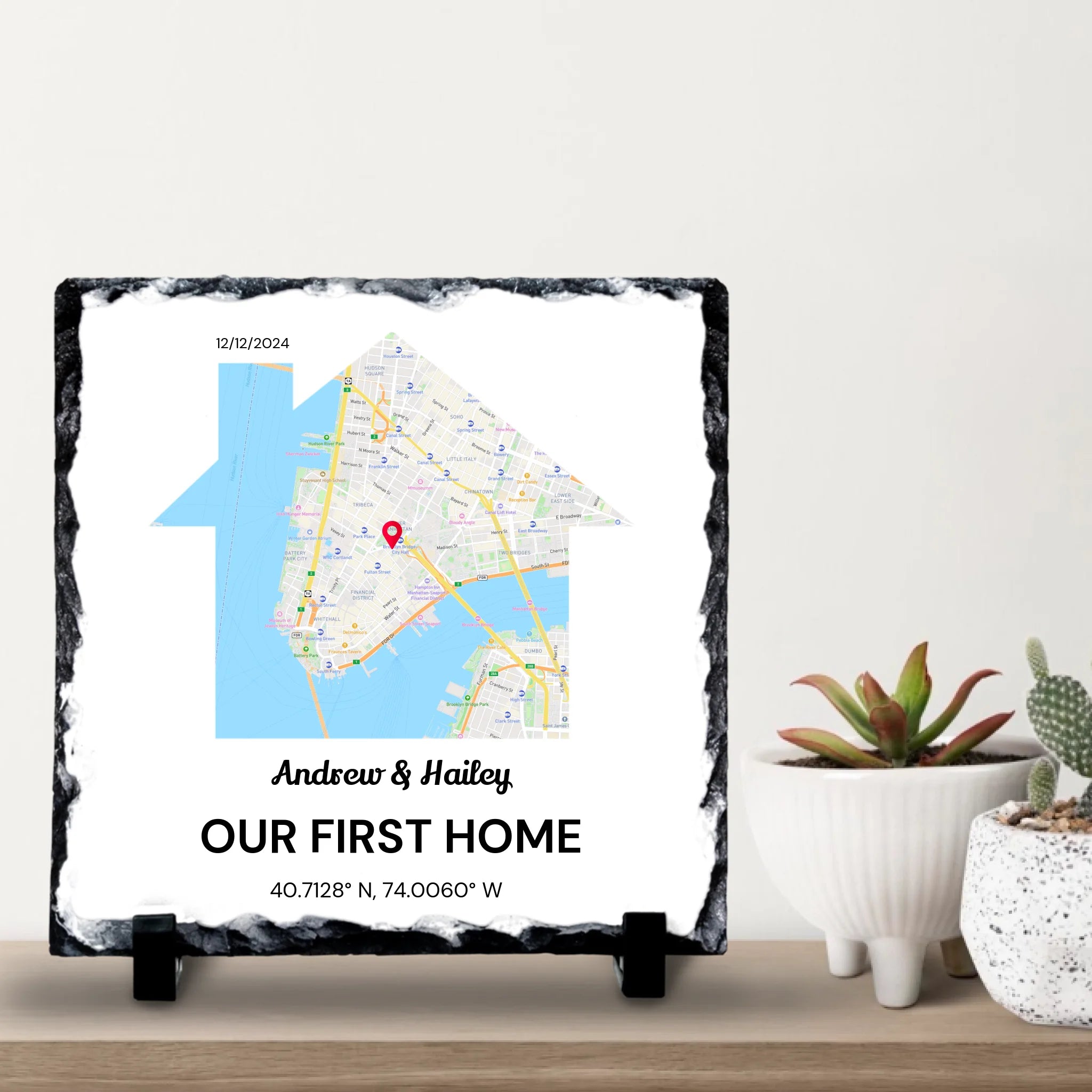 Custom Personalised Map Photo Slate - Perfect Couples Gift - Custom Location & Coordinates
