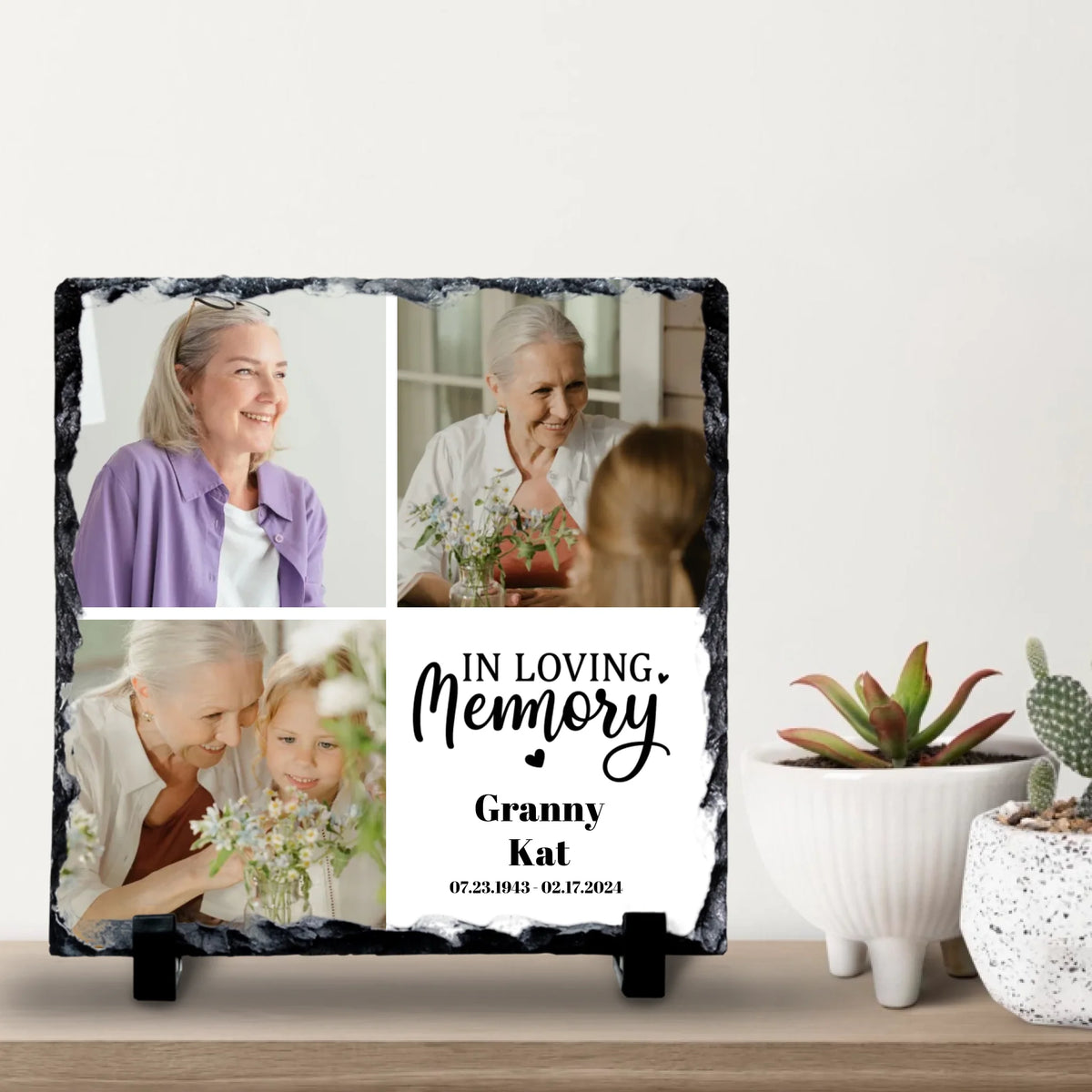 Custom Personalised Memorial Photo Slate - 3 Photos - "In Loving Memory"