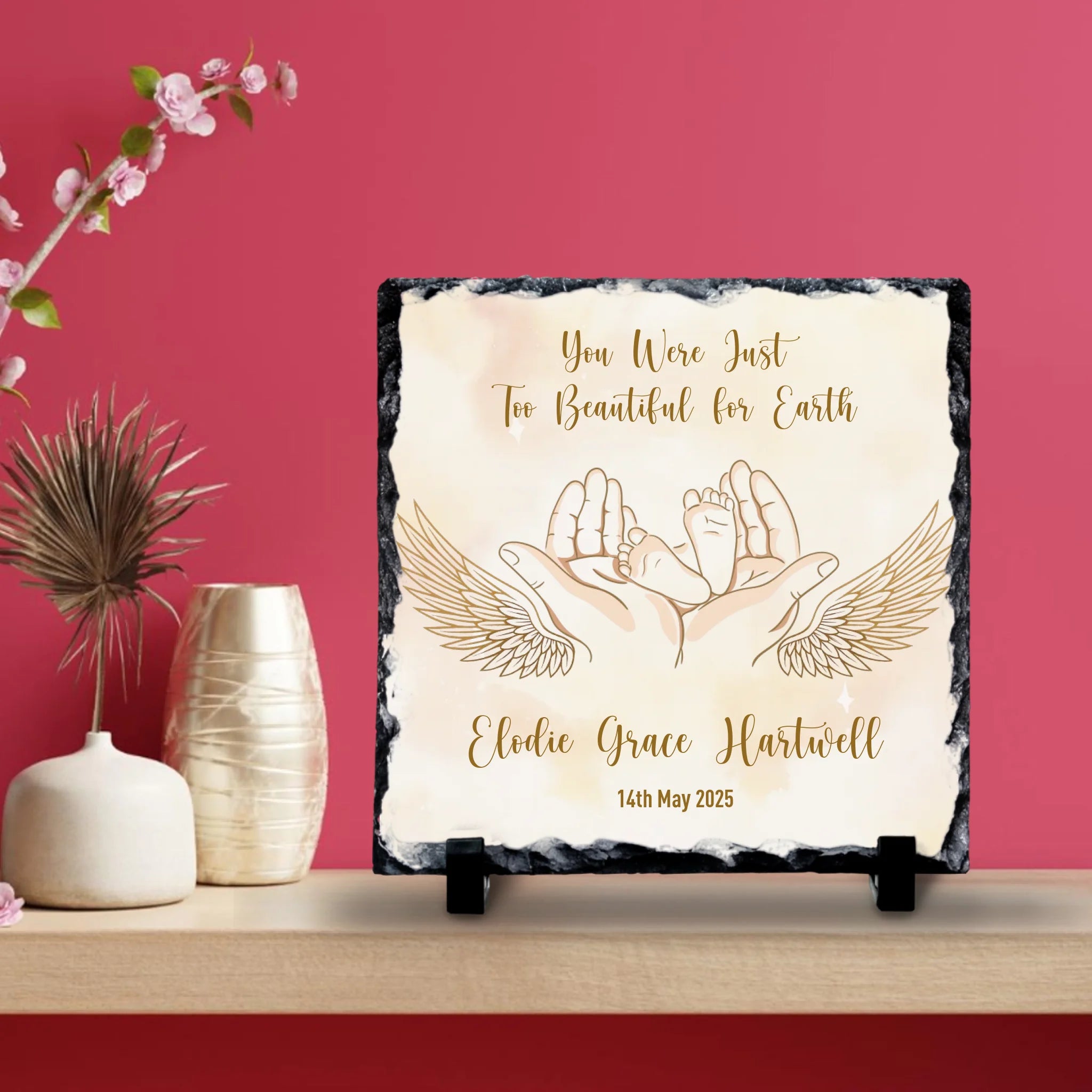 Custom Personalised Memorial Photo Slate Plaque  - Just Too Beautiful For Earth