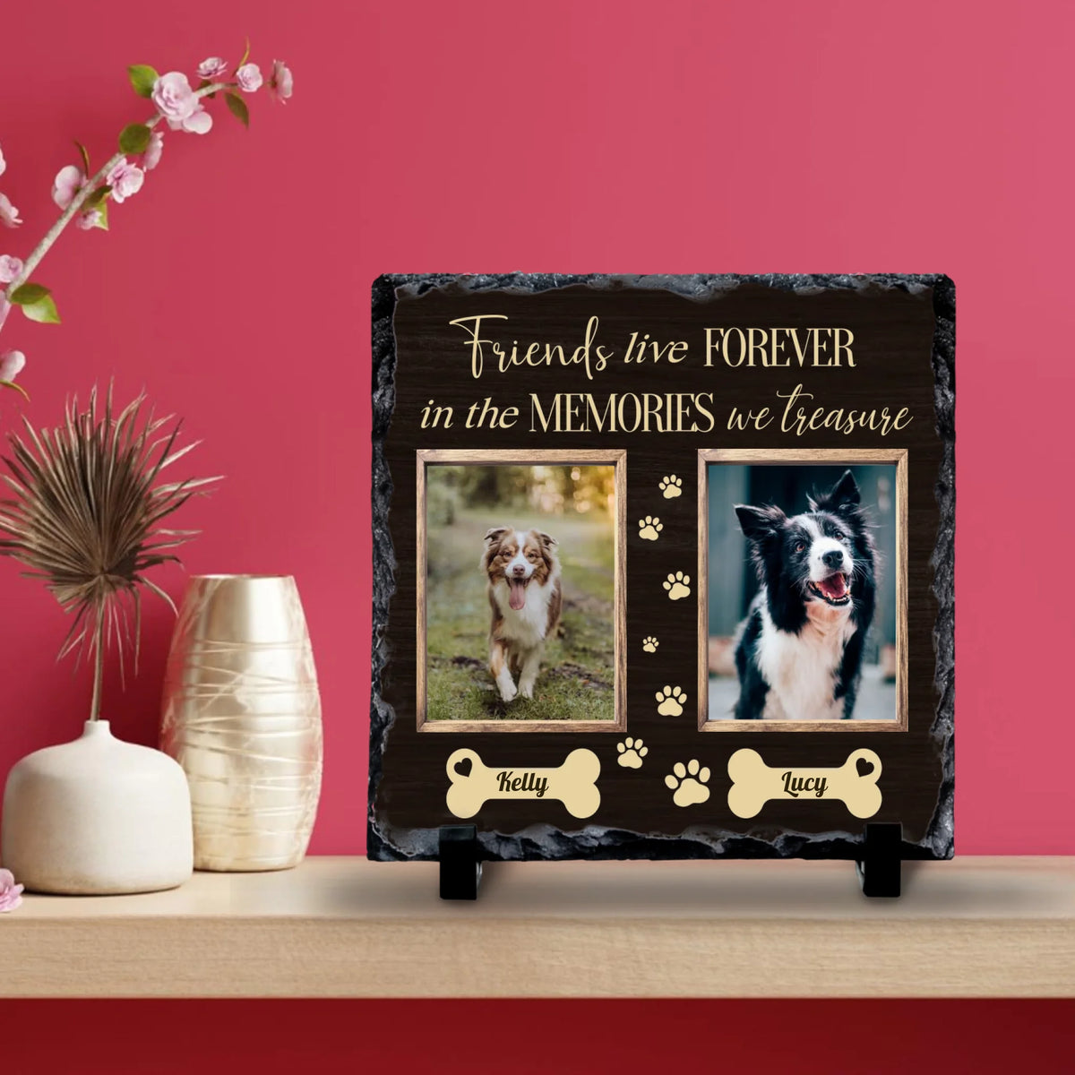 Personalised Pet Photo Slate - 2 Pets - Friends Live Forever
