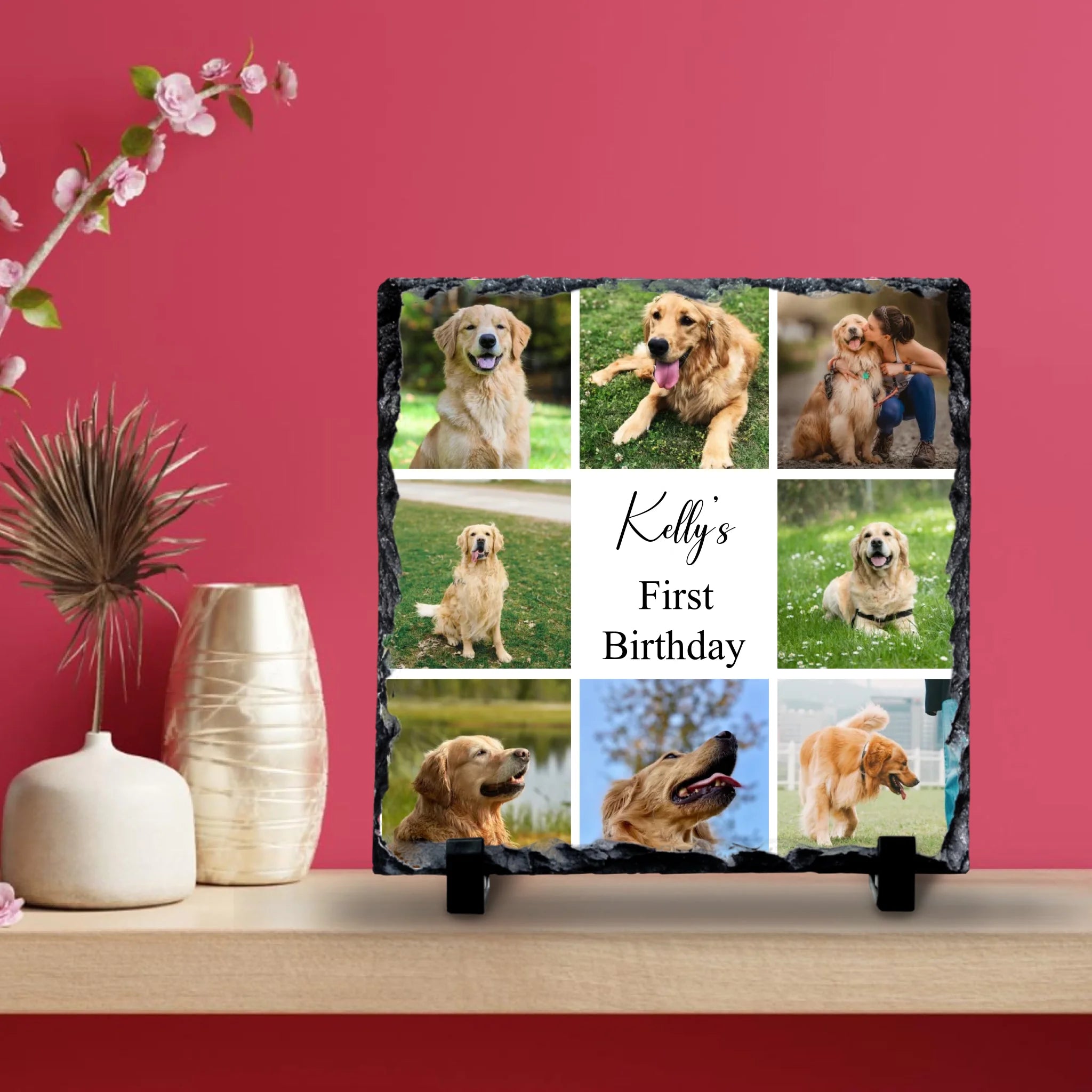 Custom Personalised Photo Slate - 8 Photos - Change Background Colour & Text