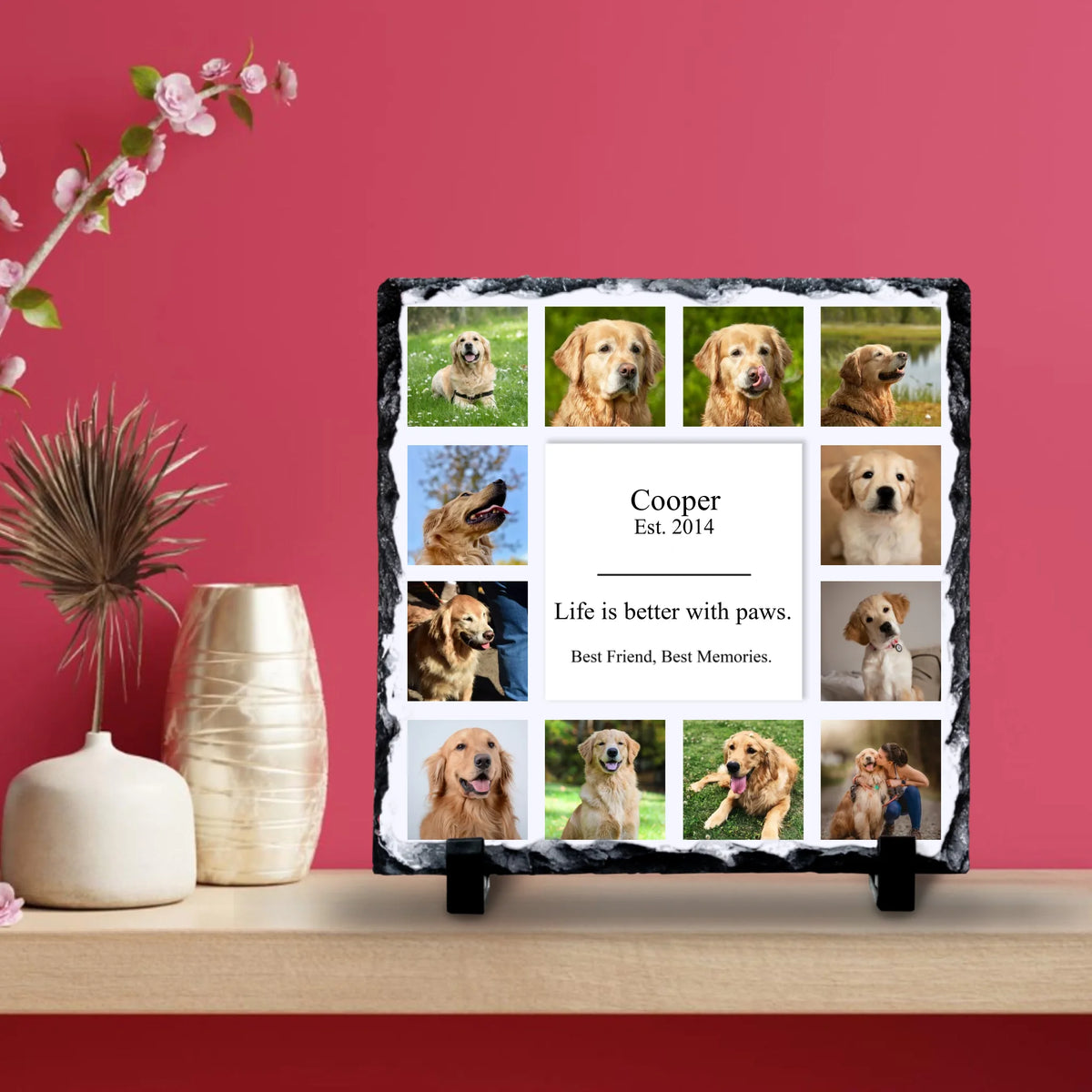 Custom Personalised Photo Slate - 12 Photos - "Life is Better With Paws"