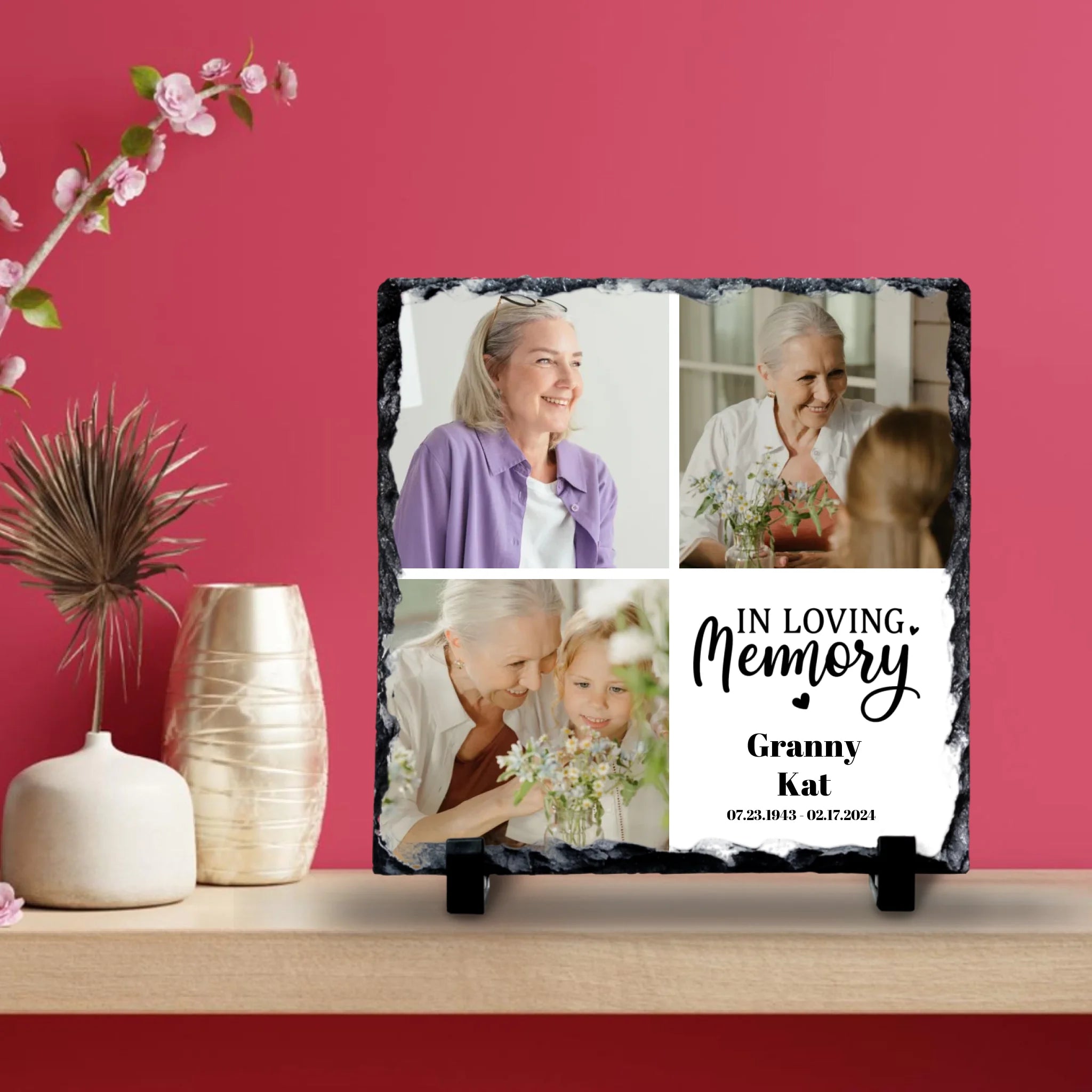 Custom Personalised Memorial Photo Slate - 3 Photos - "In Loving Memory"