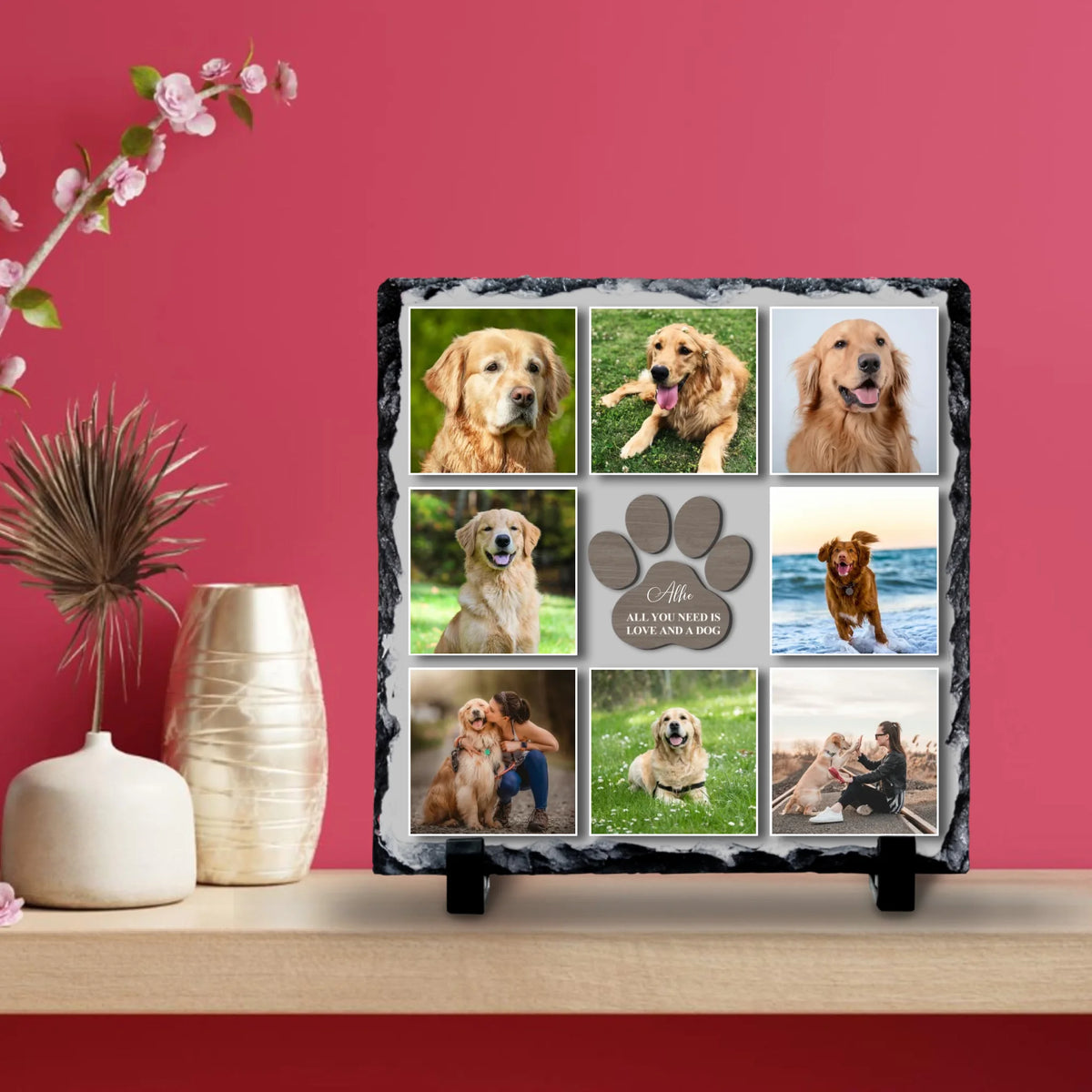 Personalised Pet Photo Collage Photo Slate - Paw Print “All You Need is Love and a Dog”