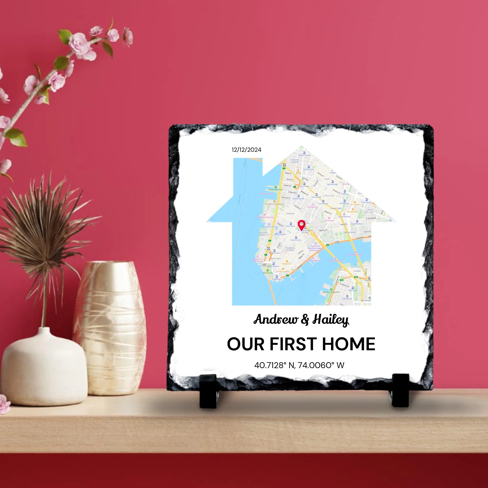 Custom Personalised Map Photo Slate - Perfect Couples Gift - Custom Location & Coordinates