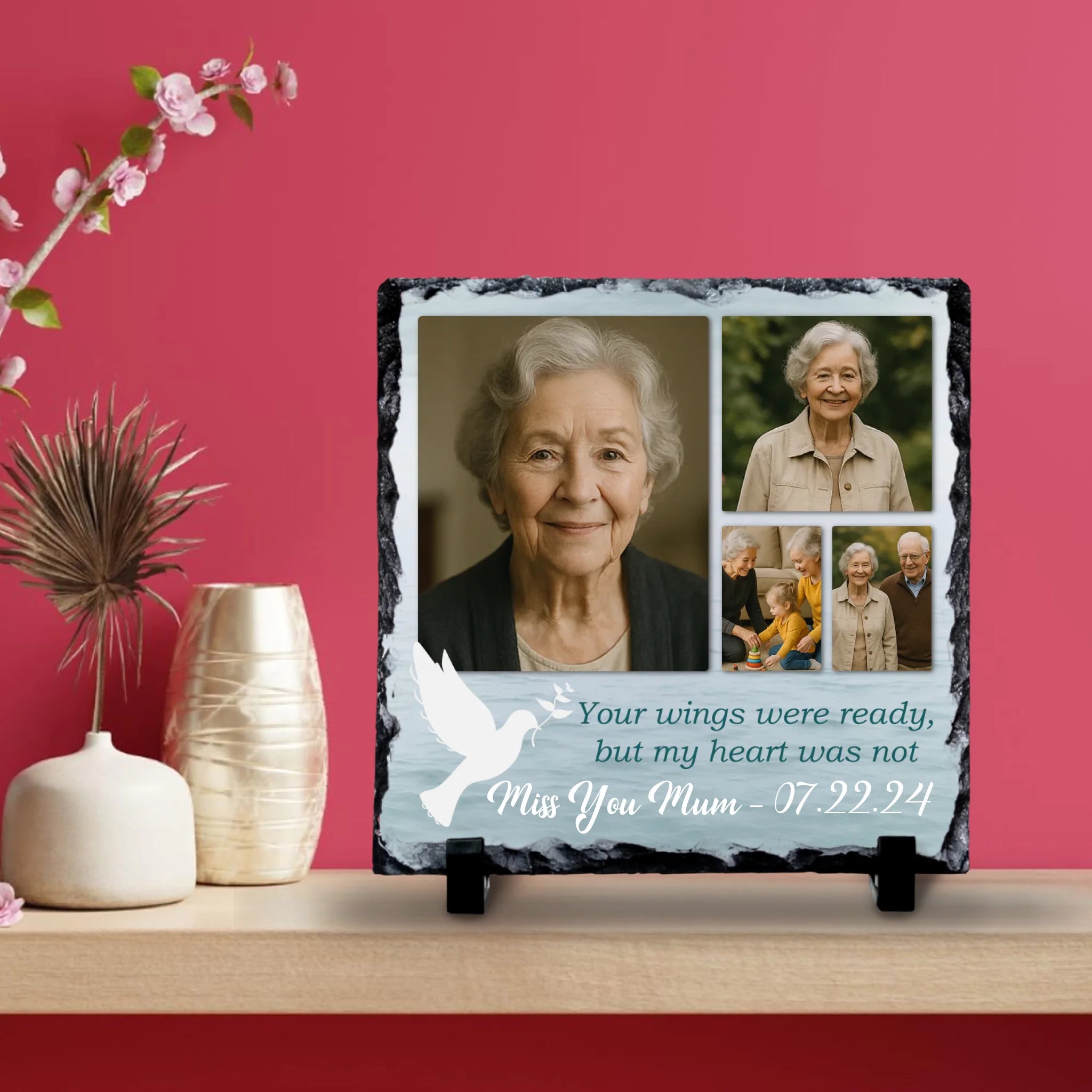 Custom Personalised Memorial Photo Slate Plaque  - 4 Photo