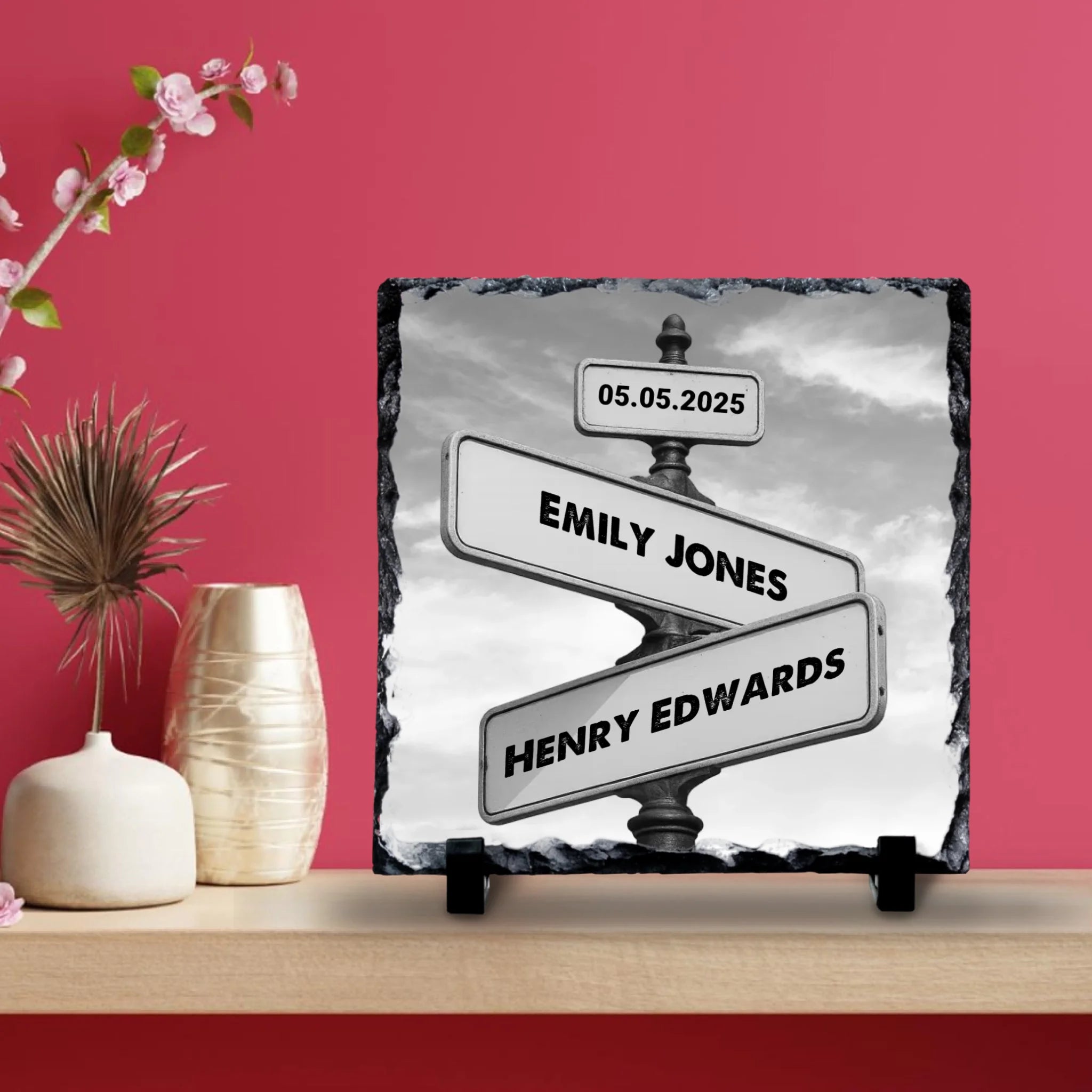 Custom Personalised Couple Street Sign Photo Slate - 2 Names & 1 Date