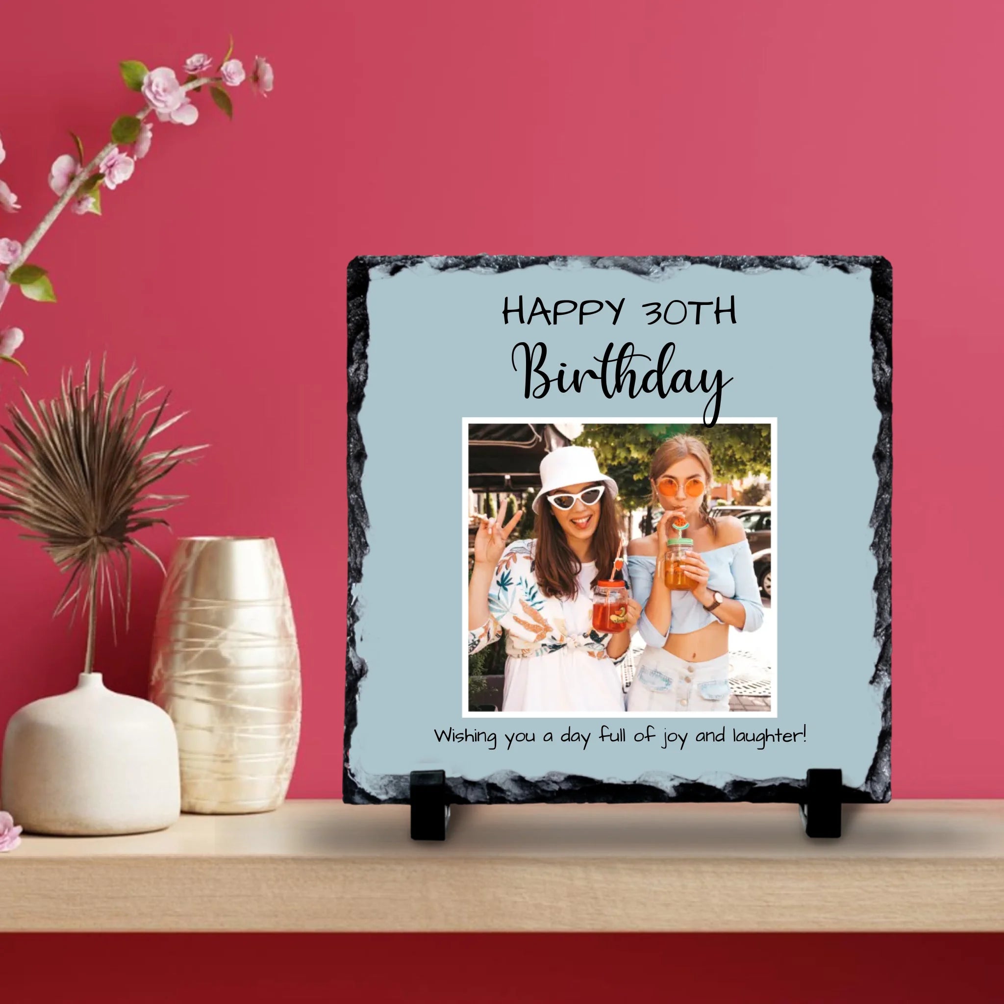 Custom Personalised Birthday Milestone  Photo Slate - Custom Photo, Background Colour & Quote
