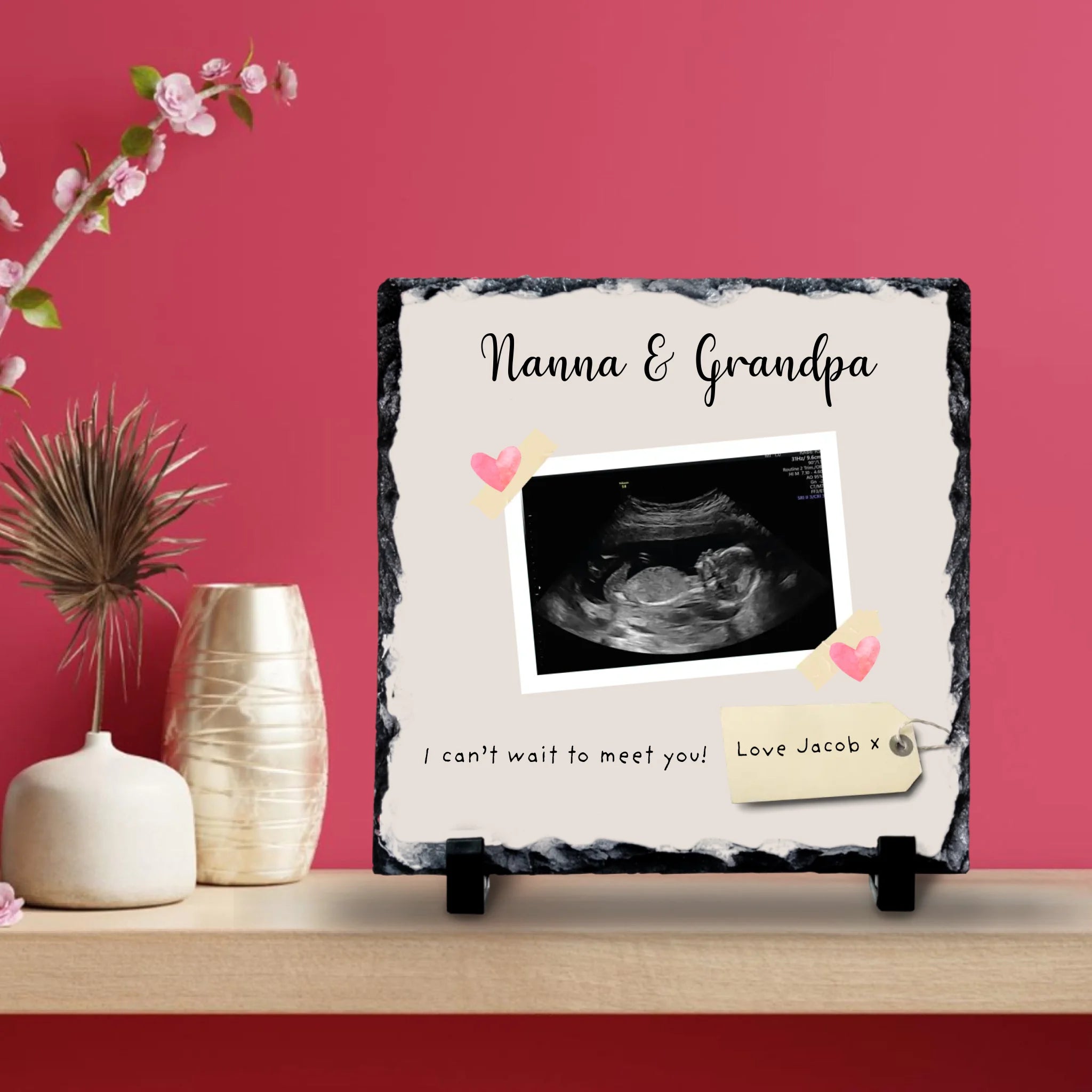Personalised Baby Scan Photo Slate - Custom Gift for Grandparents, Relatives or Friends
