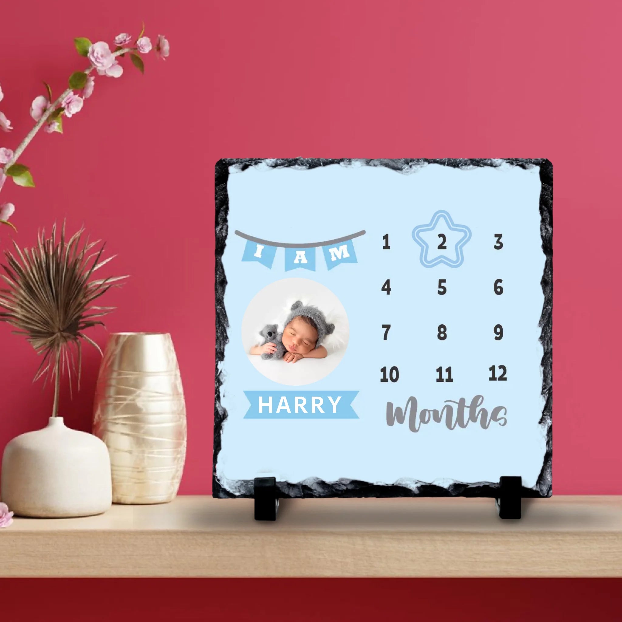 Custom Personalised Baby Boy Milestone Photo Slate