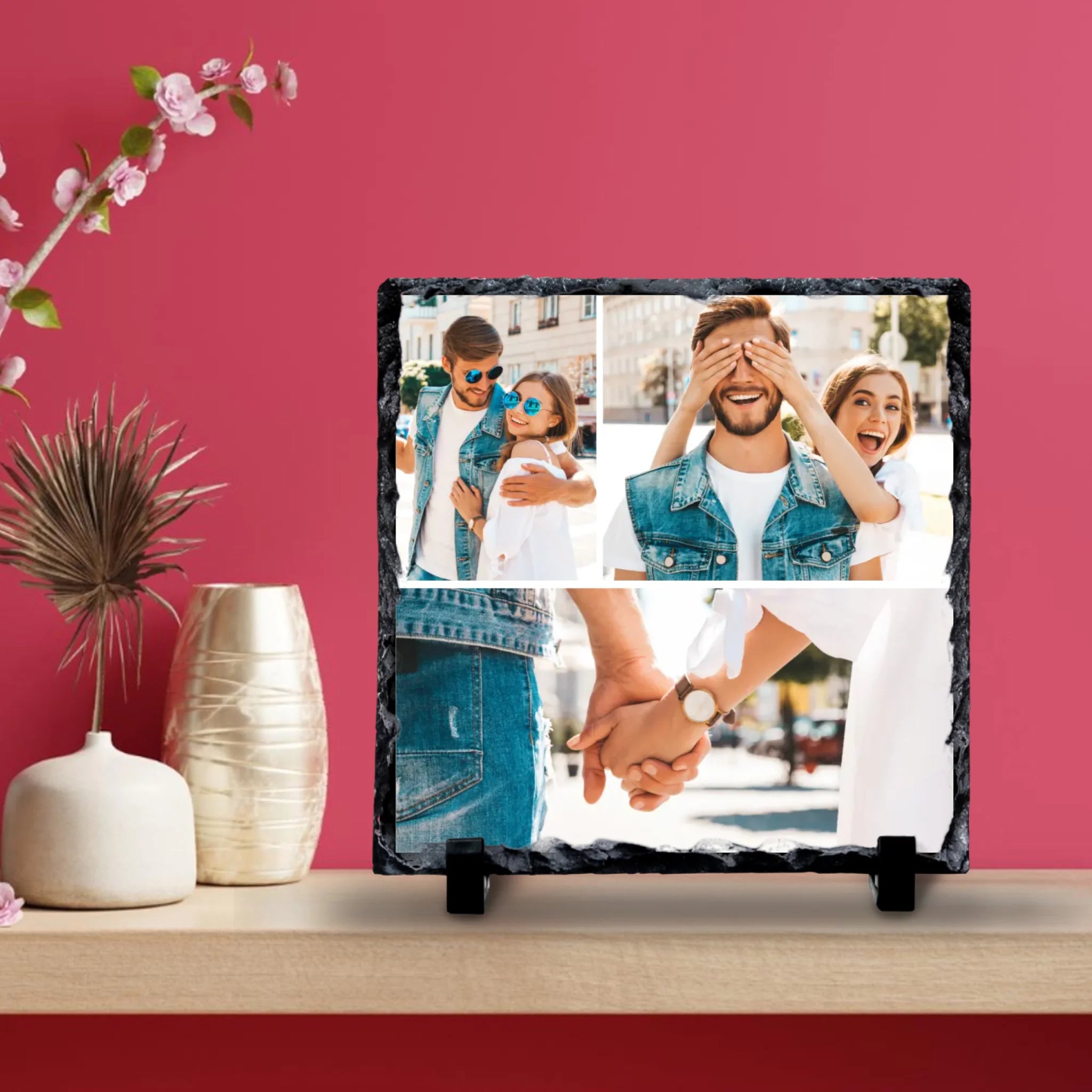 Personalised Custom Photo Slate - 3 Photos - Add Text & Colour Options