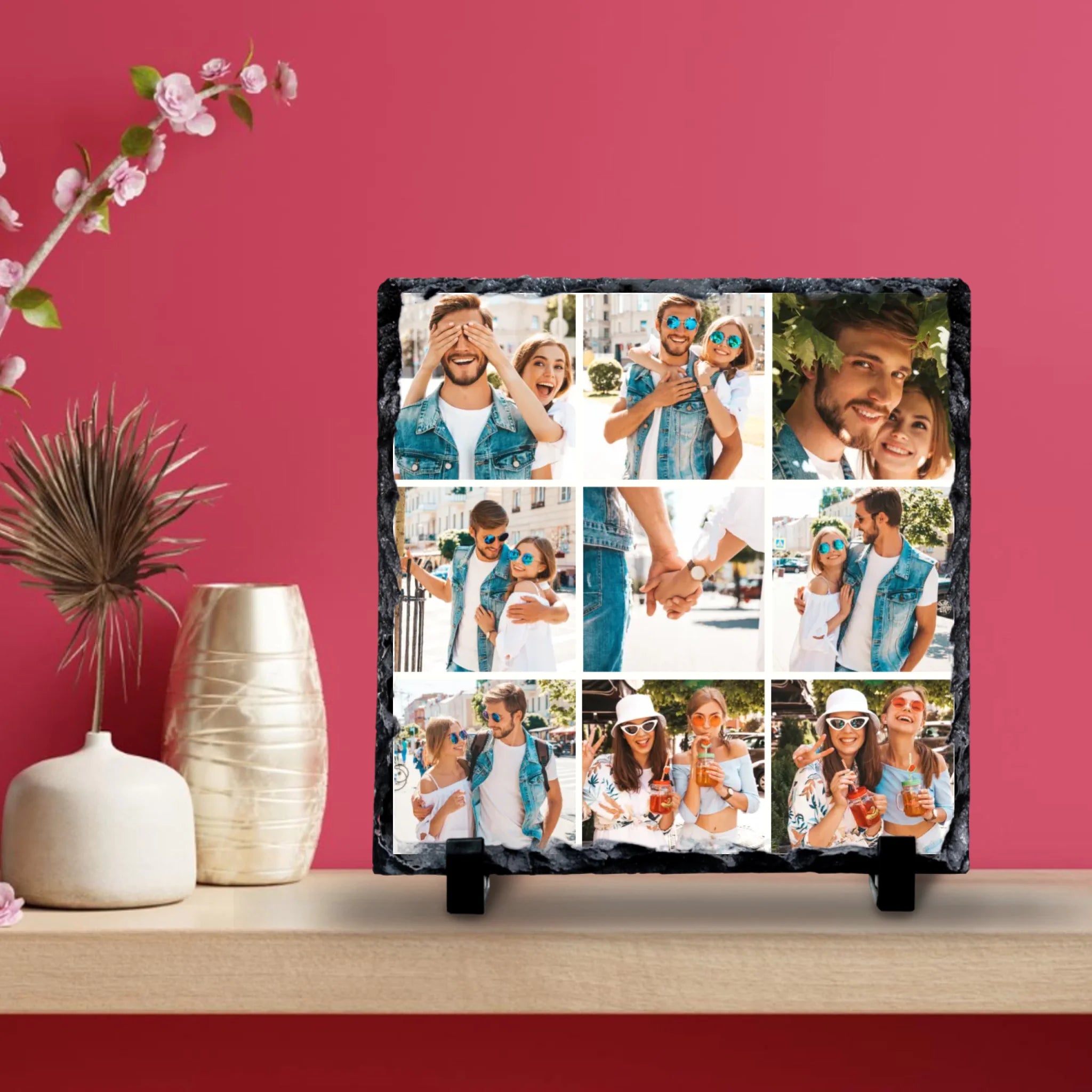 Custom Personalised Photo Slate - 9 Photos - Custom Grid Colour