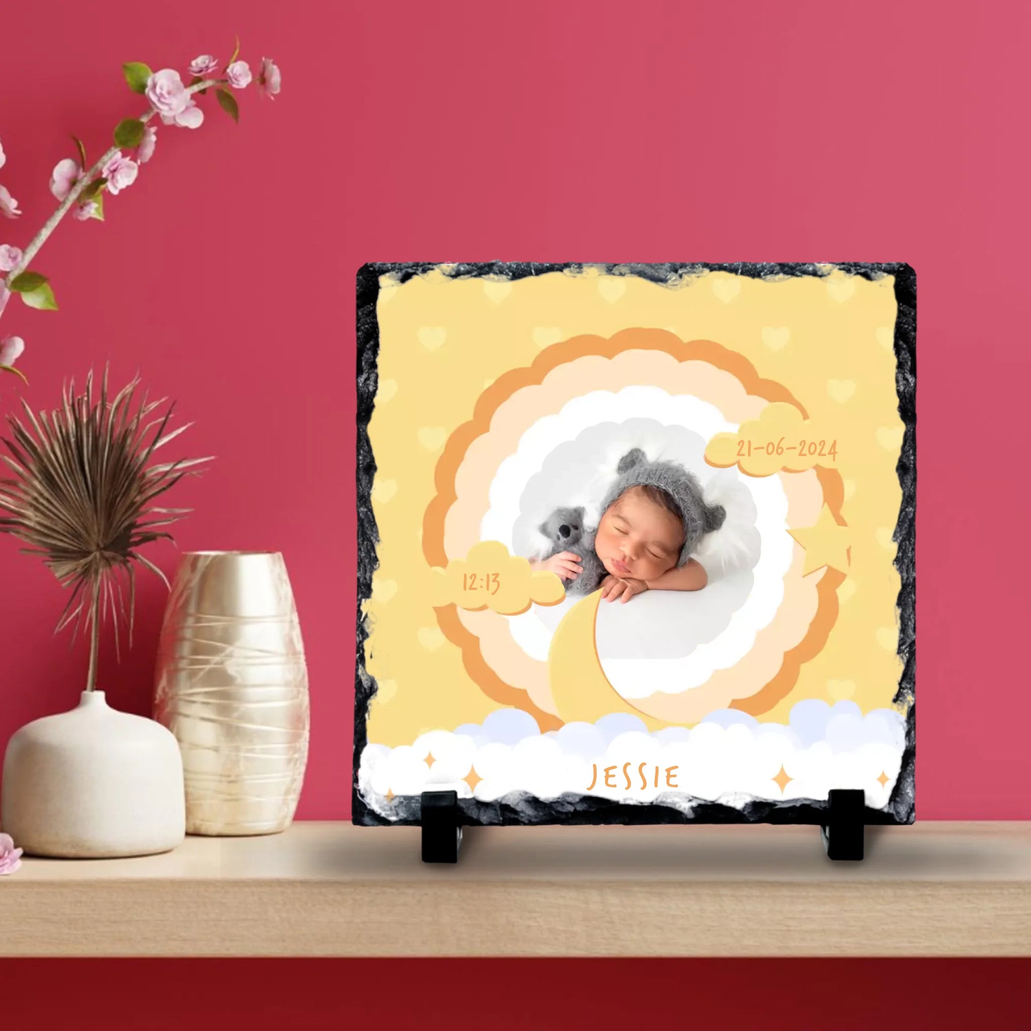 Custom Personalised Birth Announcement Photo Slate - Yellows