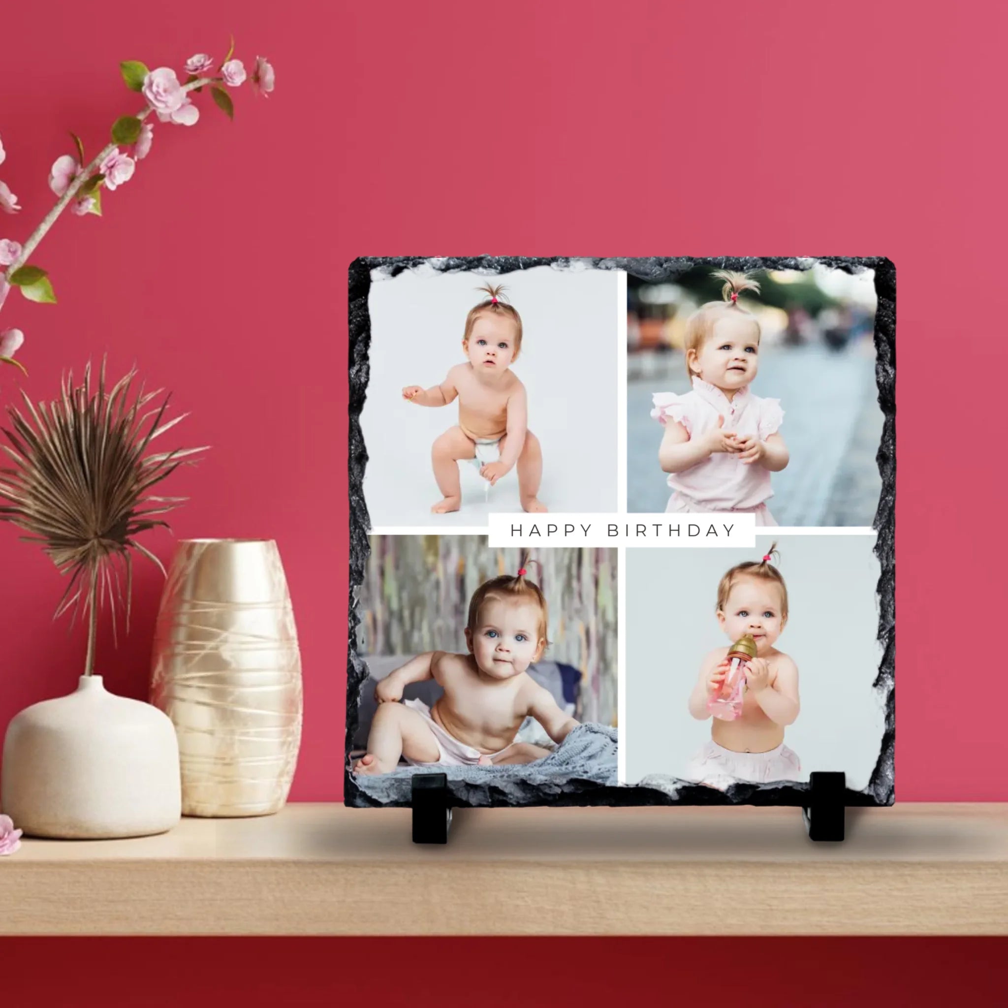 Personalised 4-Photo Slate - Optional Custom Text