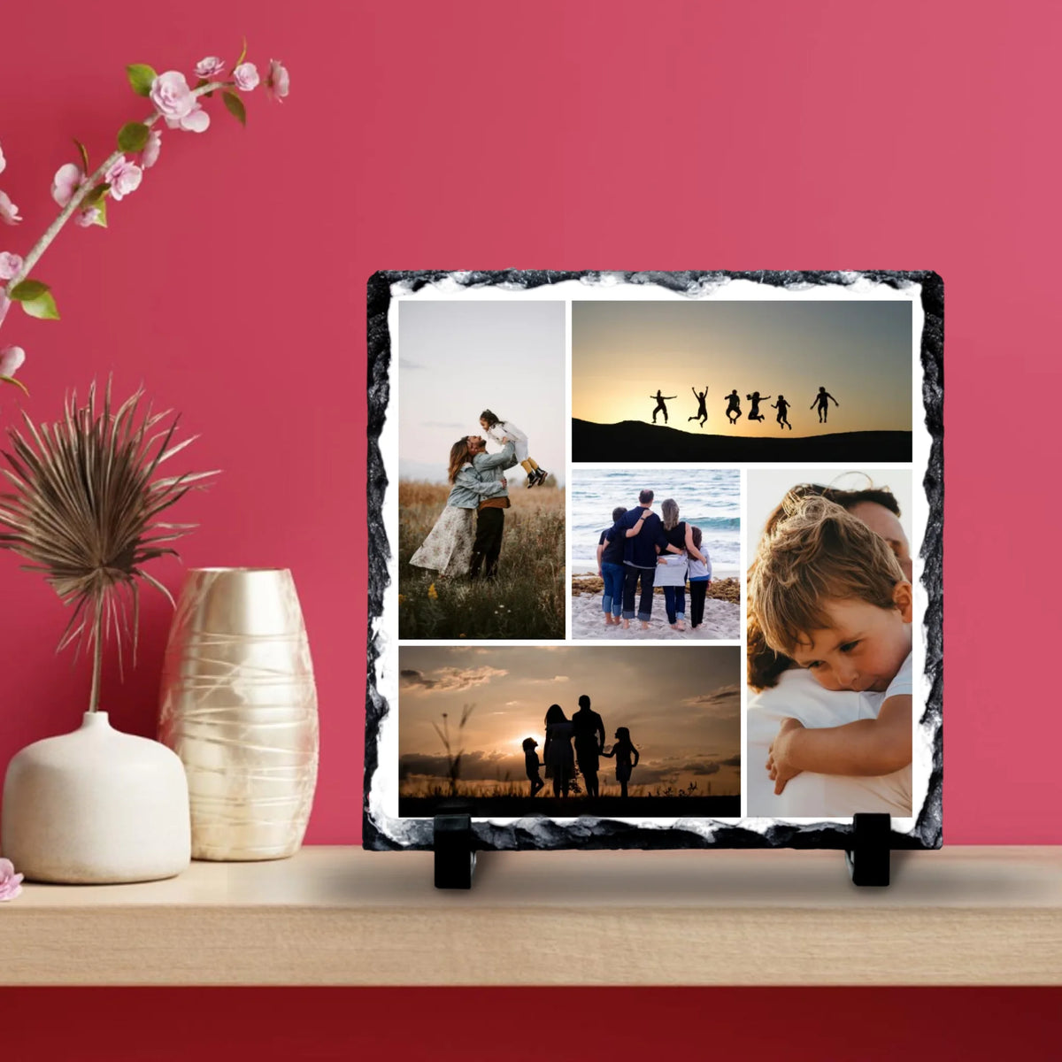 Personalised 5 Photo Collage Slate – Custom Gift with Background Colour Options