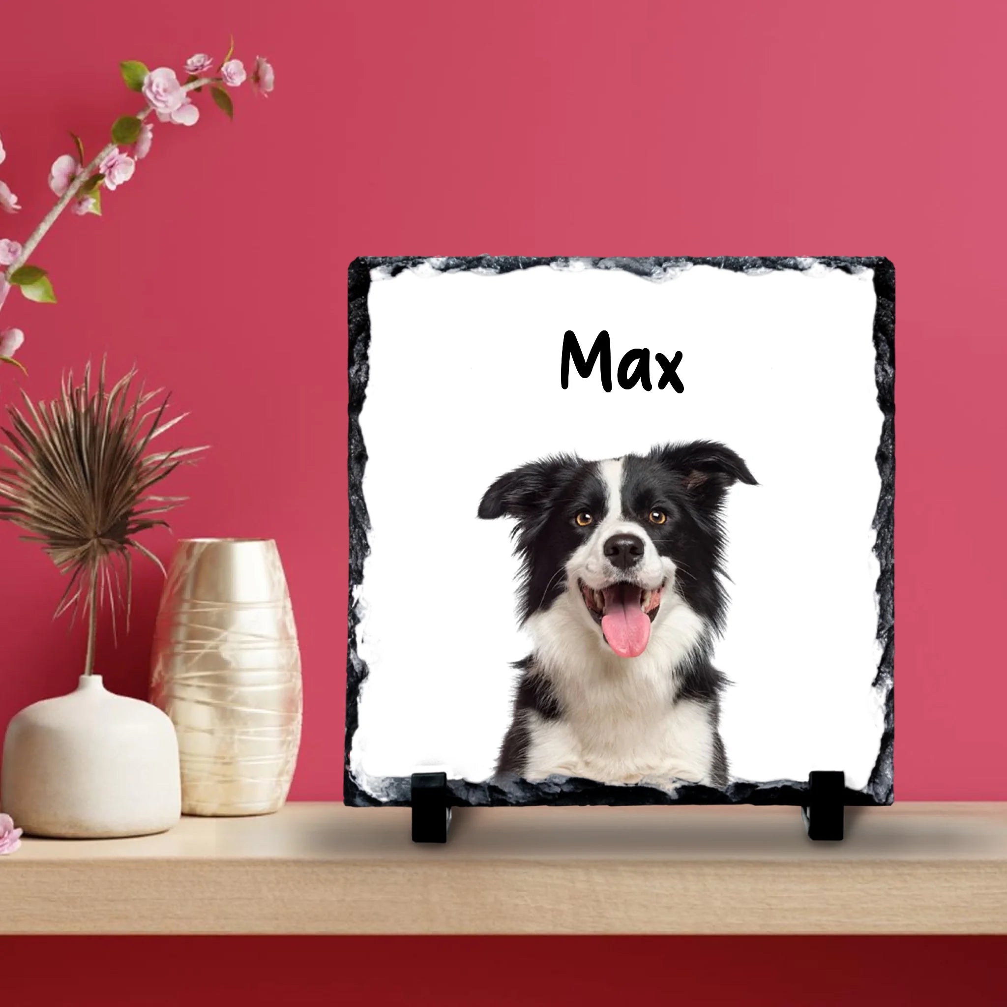 Personalised Pet Portrait Slate – Upload Your Dog’s Photo, Change Name & Background Colour