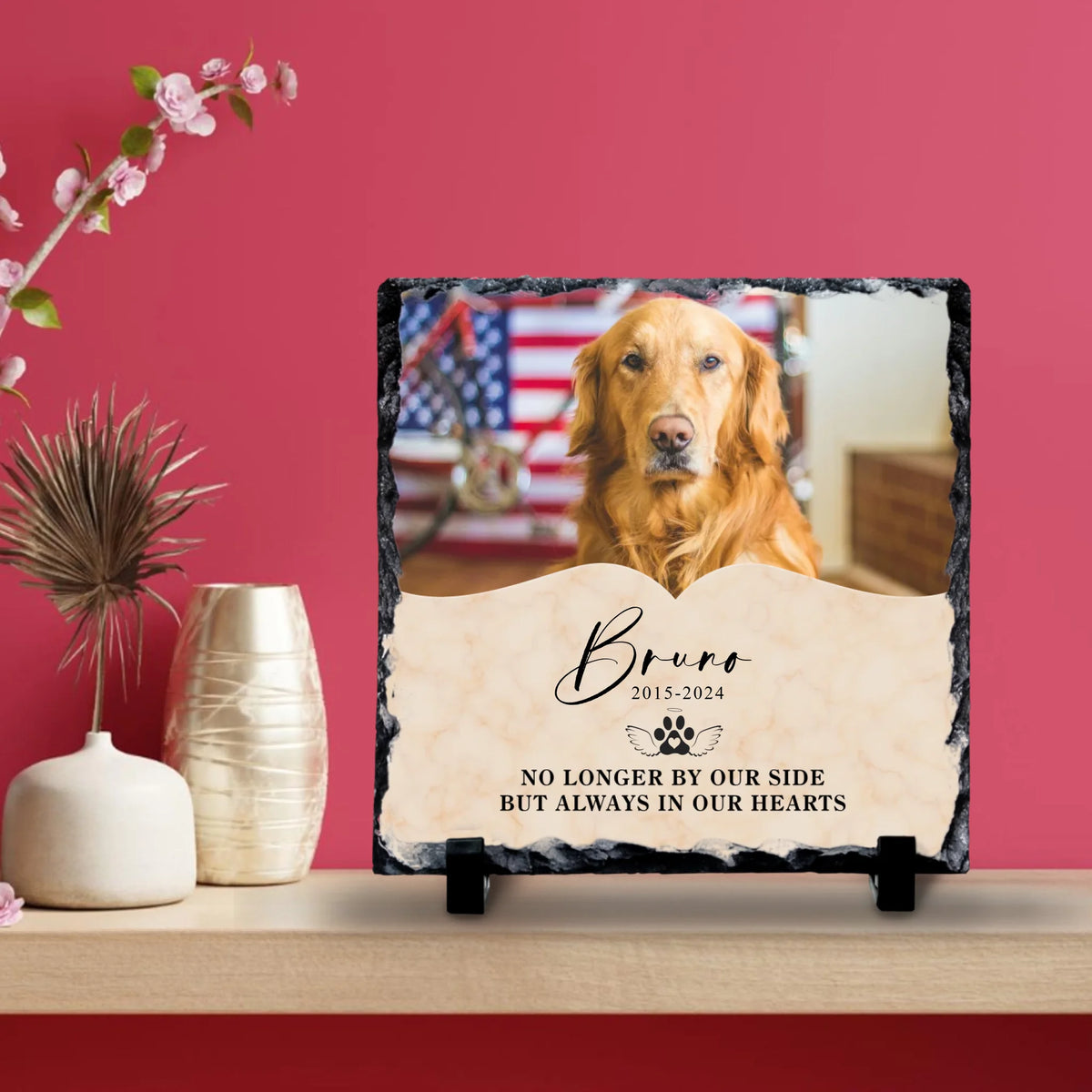 Custom Personalised Pet Memorial Photo Slate - "No Longer By Our Side"