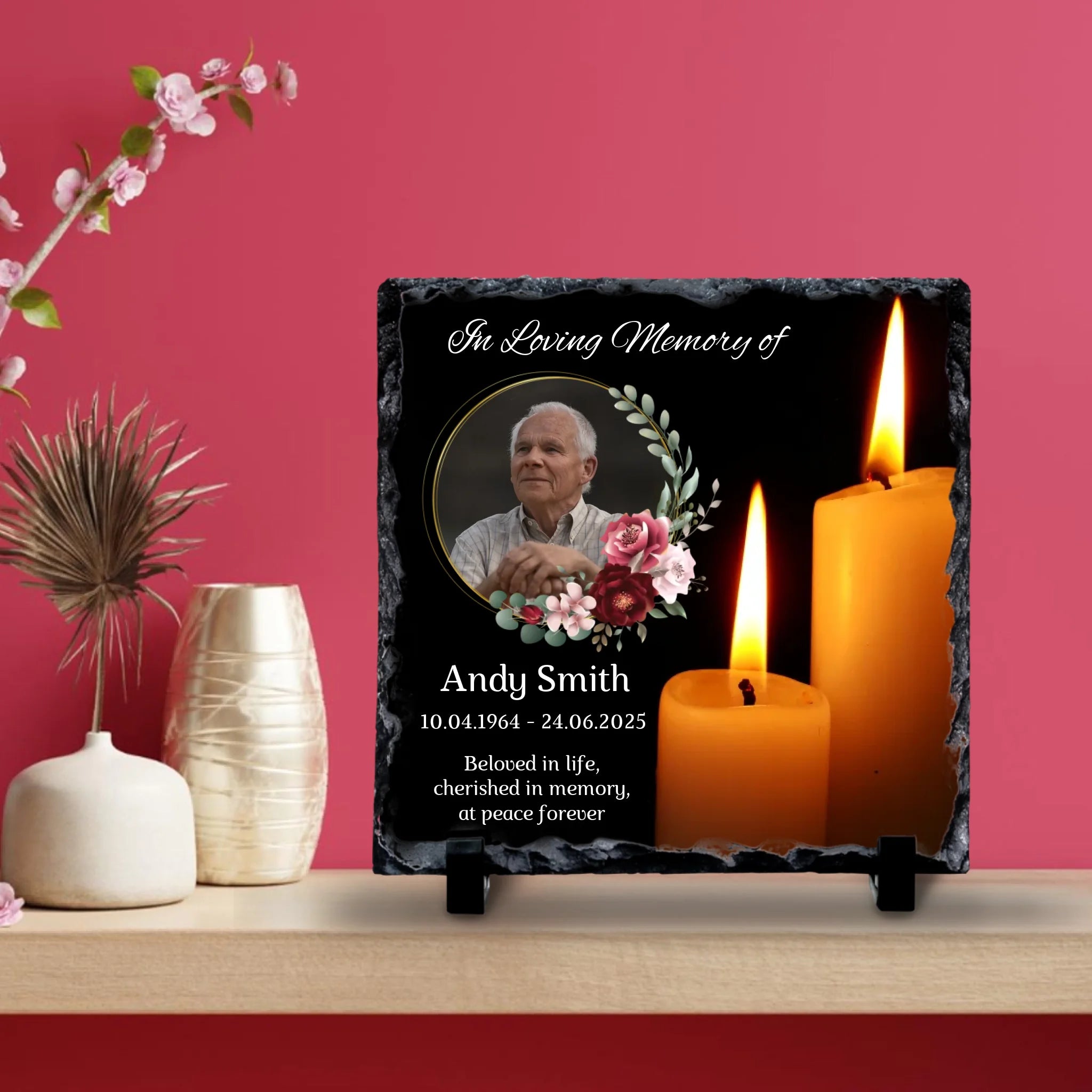 Custom Personalised Memorial Photo Slate Plaque - Upload Photo, Name & Date