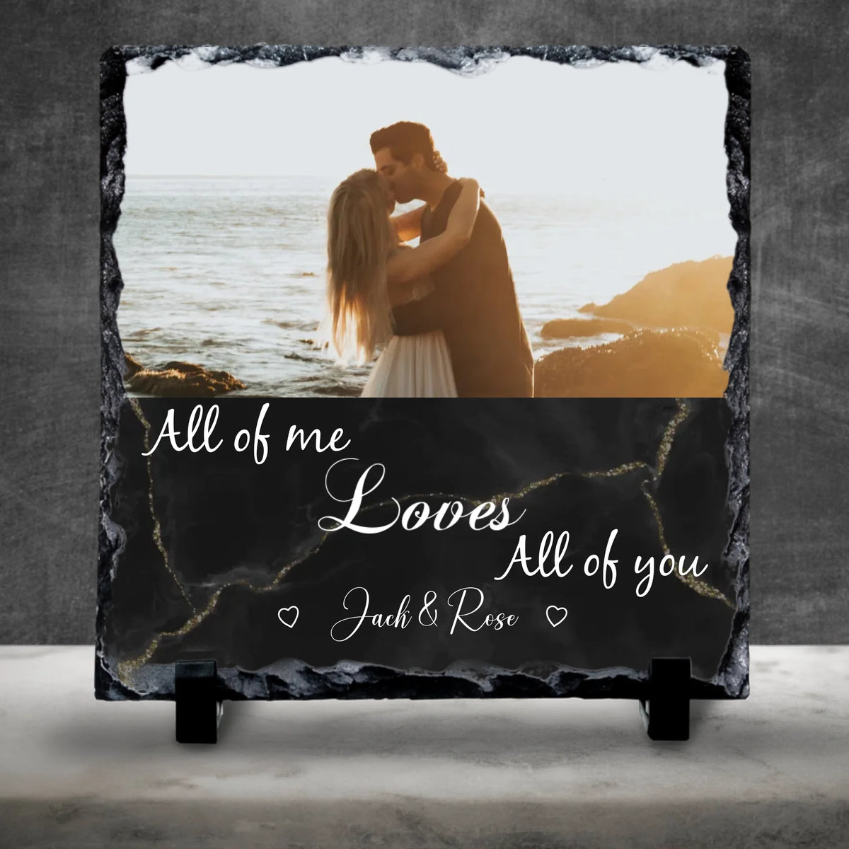 All of Me Loves All of You – Personalised Square Photo Slate  | Custom Wedding & Anniversary Gift