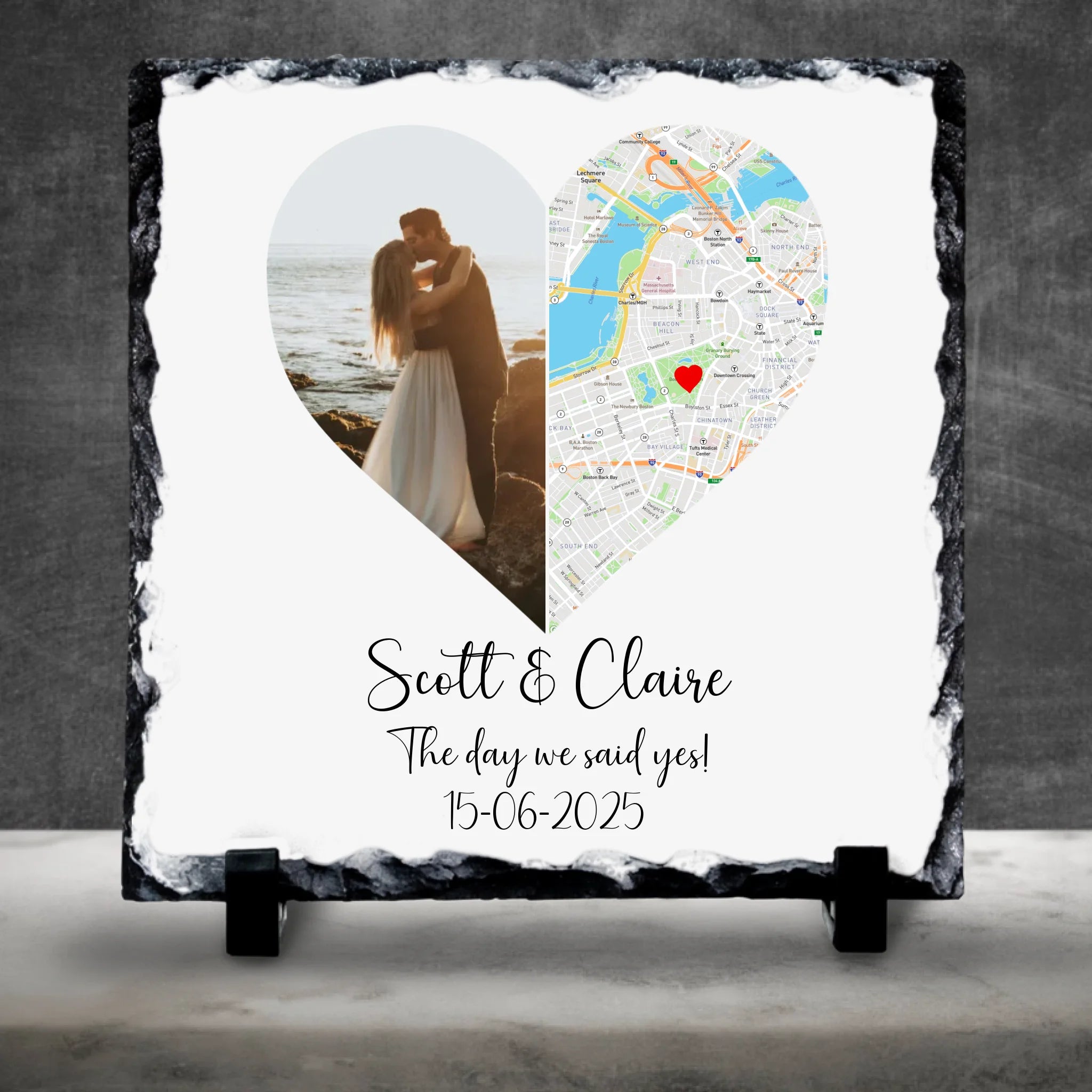 Personalised Couples Photo & Map Slate – Custom Photo, Location, Names, Date & Quote