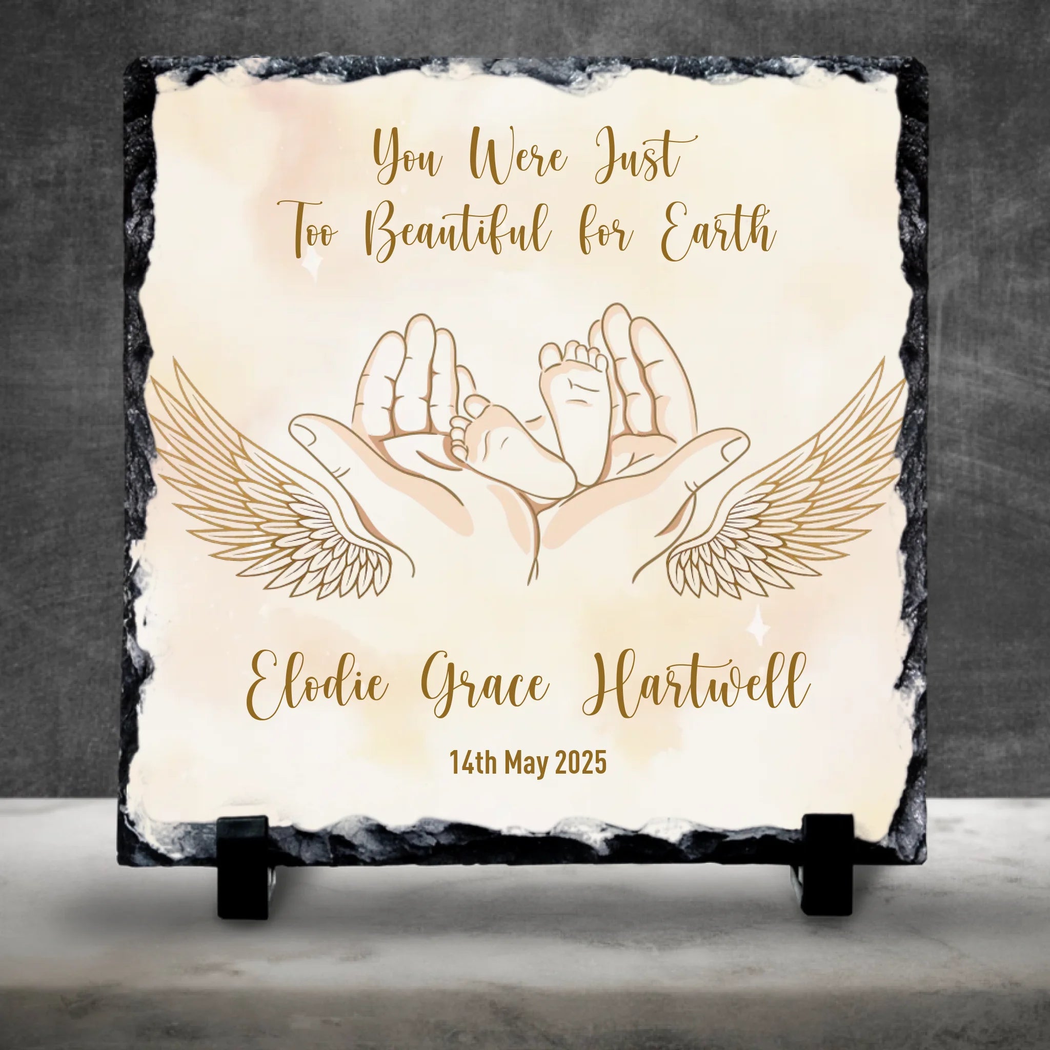 Custom Personalised Memorial Photo Slate Plaque  - Just Too Beautiful For Earth
