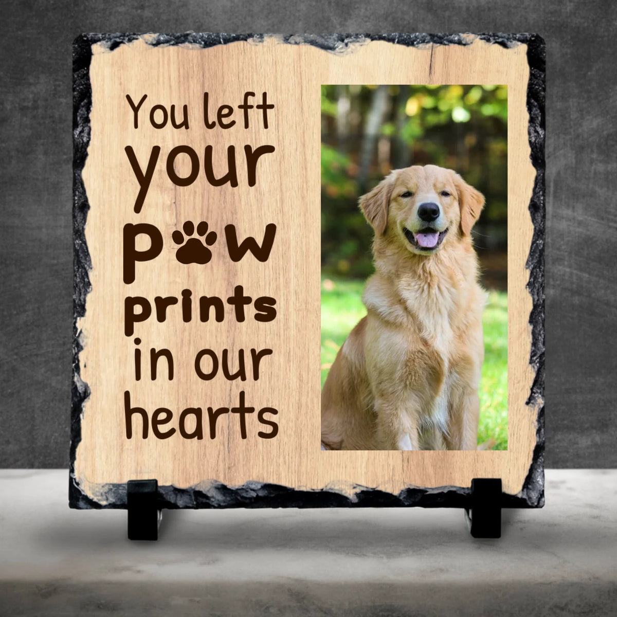Custom Personalised Pet Memorial Photo Slate - "Paw Prints"