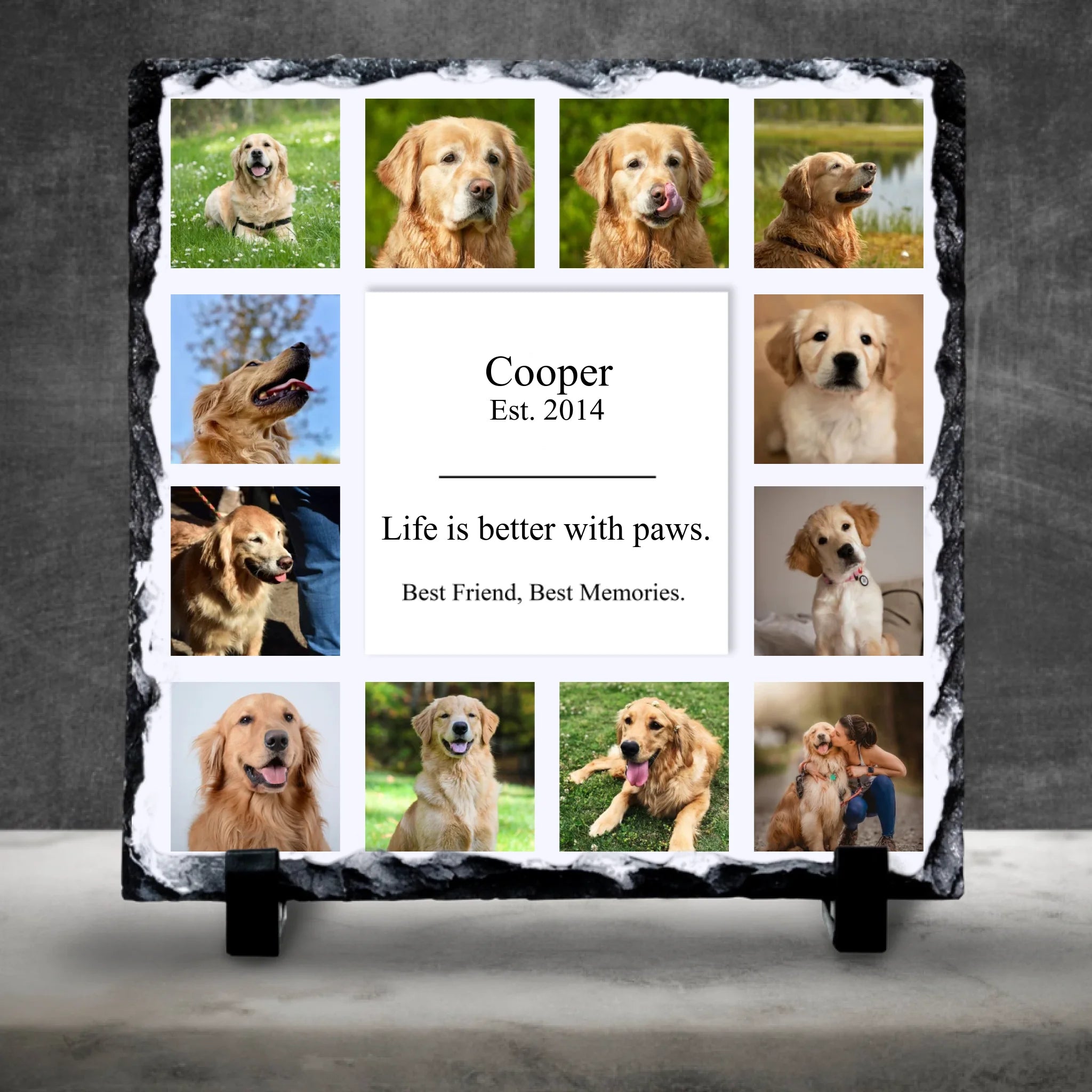 Custom Personalised Photo Slate - 12 Photos - "Life is Better With Paws"