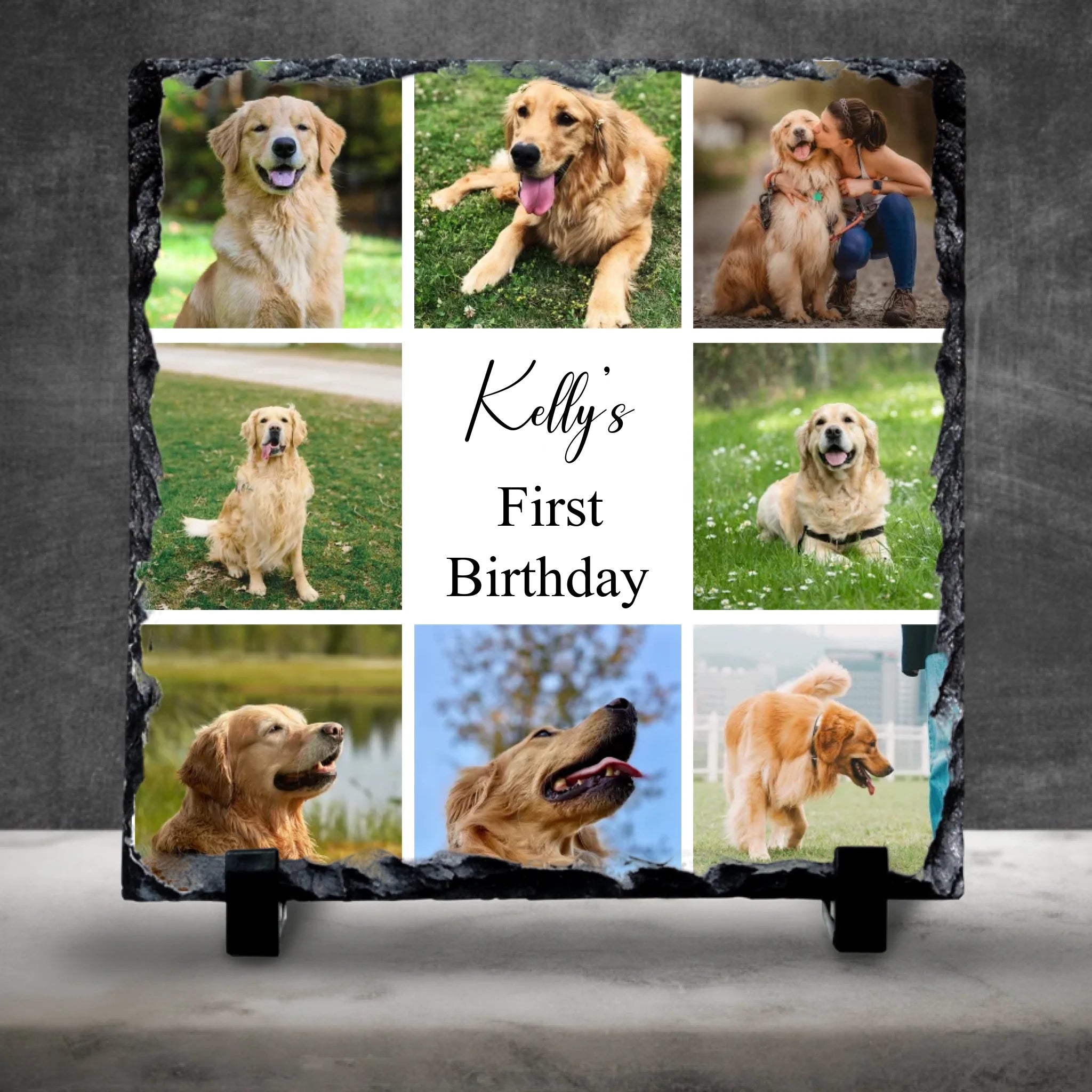 Custom Personalised Photo Slate - 8 Photos - Change Background Colour & Text