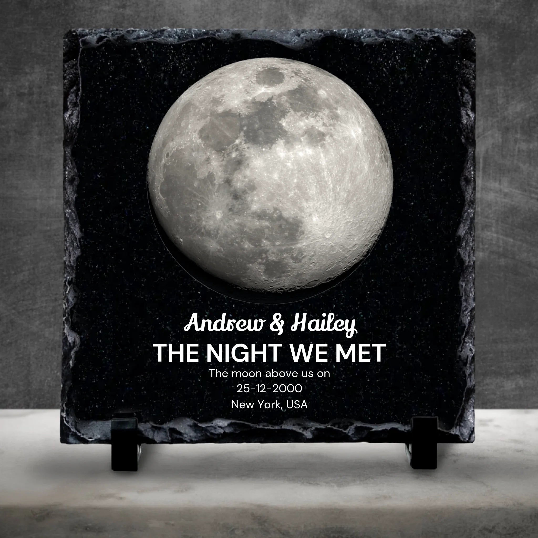 Custom Personalised Moon Phase Photo Slate - Perfect Couples Gift - Custom Location, Date & Moon Phase