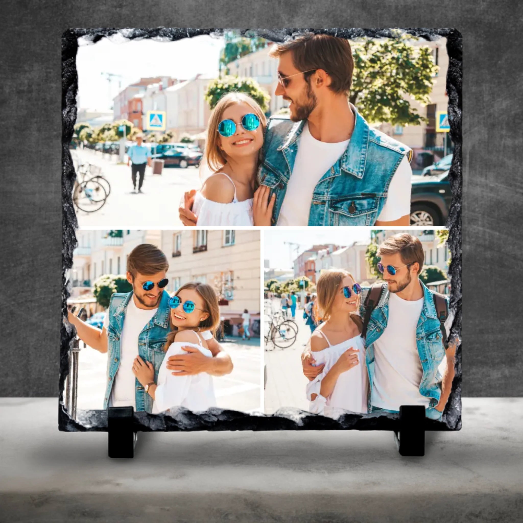 Custom Personalised Photo Slate - 3 Photos - Custom Collage with Text & Grid Colour Options