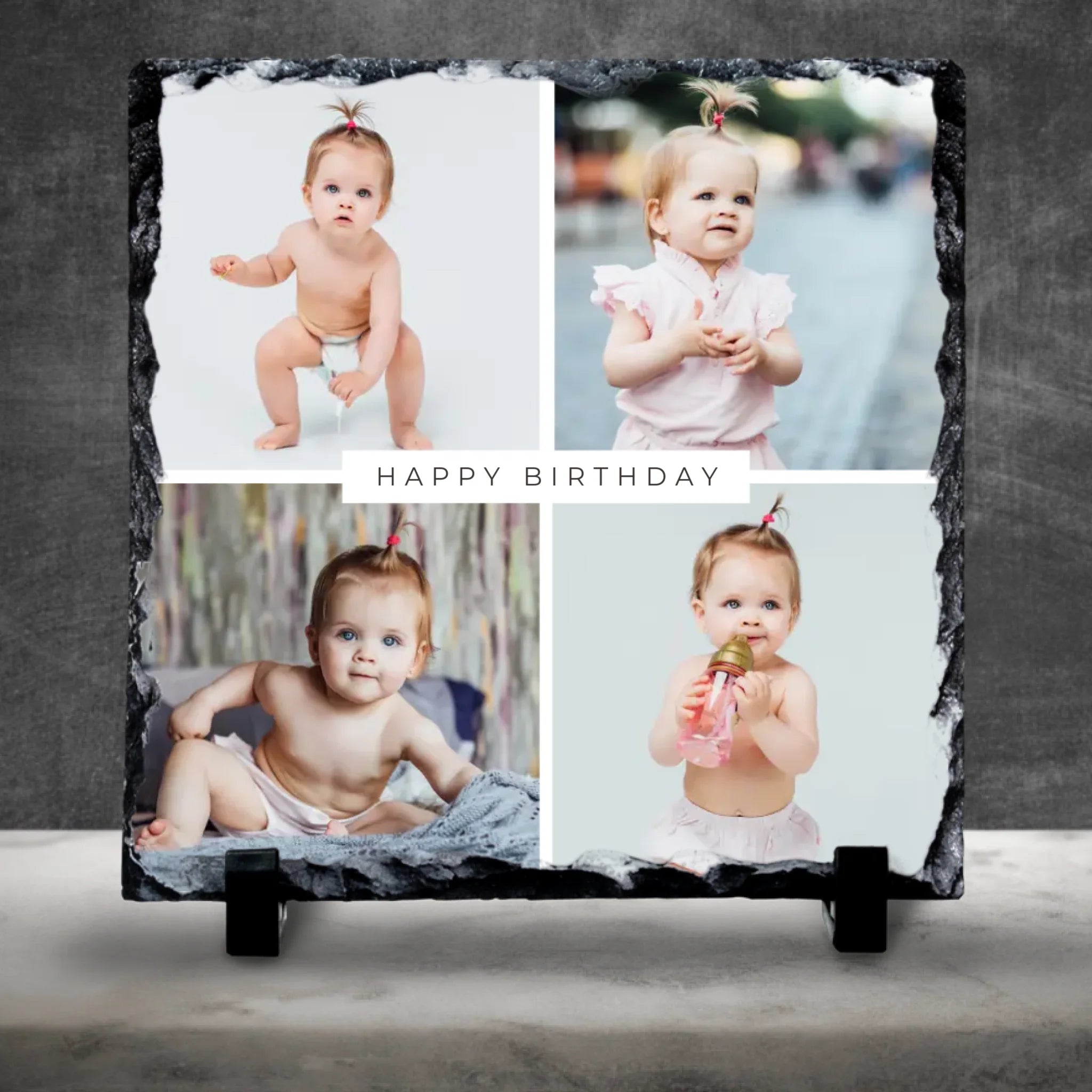Personalised 4-Photo Slate - Optional Custom Text