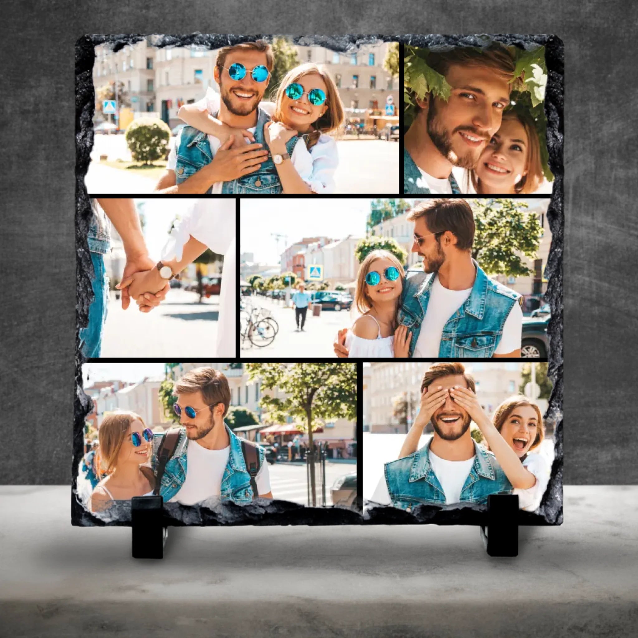 Personalised Custom Photo Slate - 6 Photos - Custom Collage with Grid Colour Options
