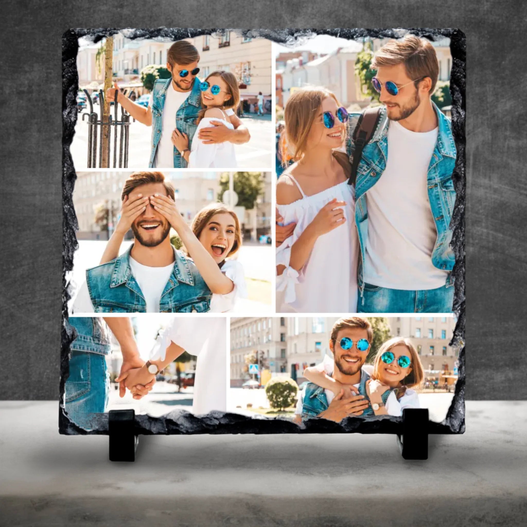 Personalised 5 Photo Slate - Custom Collage Photo Slate with Grid Colour Options