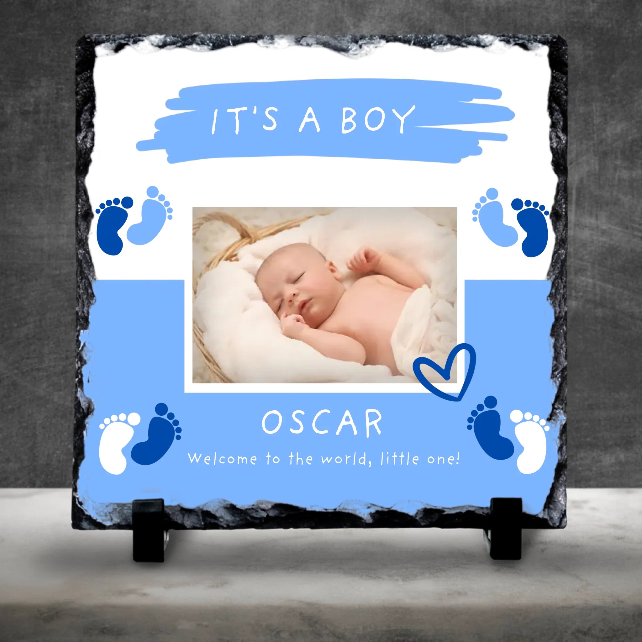 Personalised Baby Boy Photo Slate - Custom Name & Quote