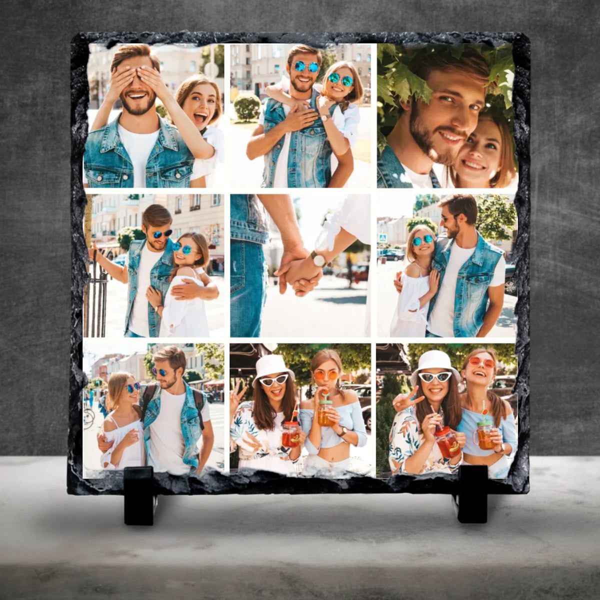 Custom Personalised Photo Slate - 9 Photos - Custom Grid Colour