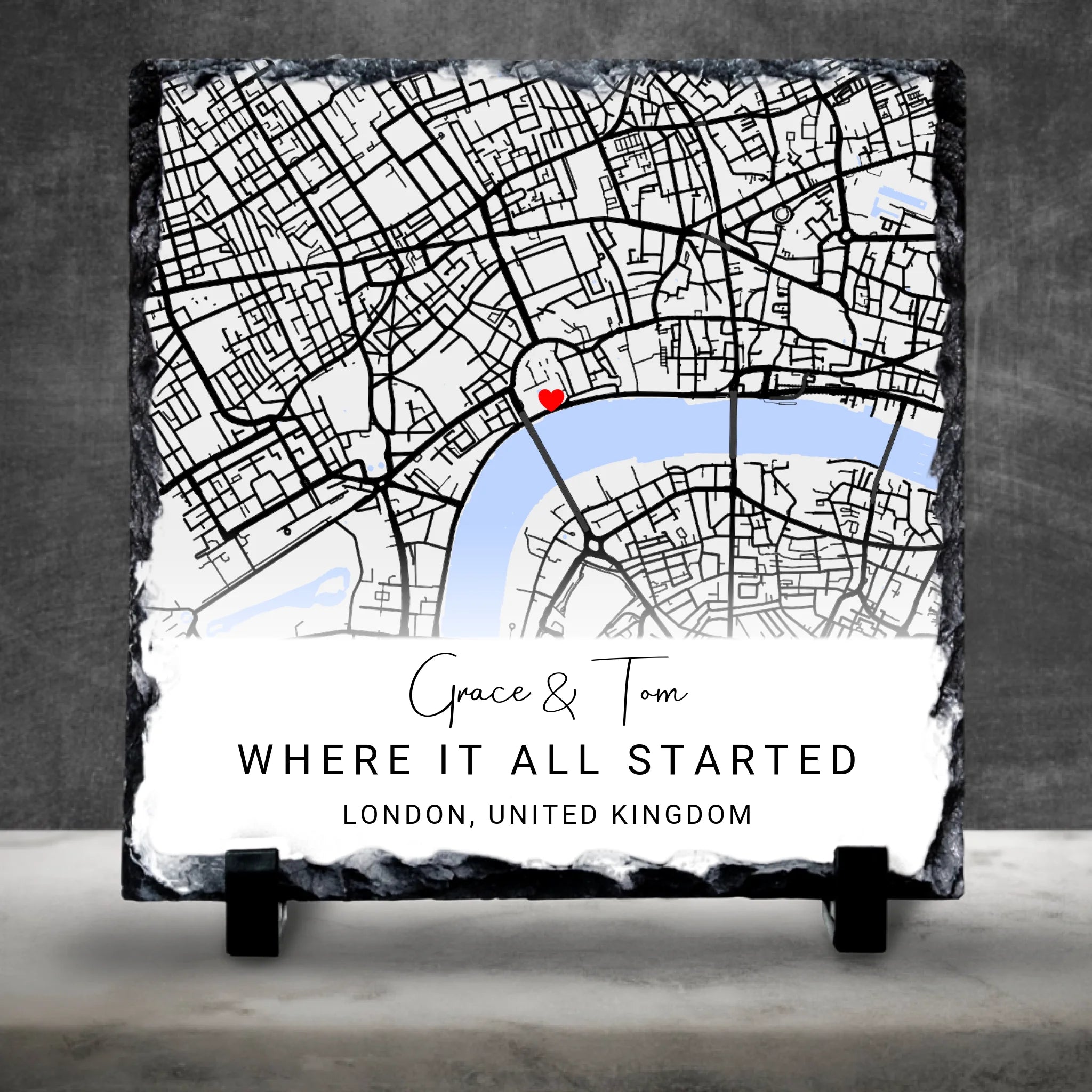 Custom Personalised Couples Map Slate - Custom Locations & Special Moments