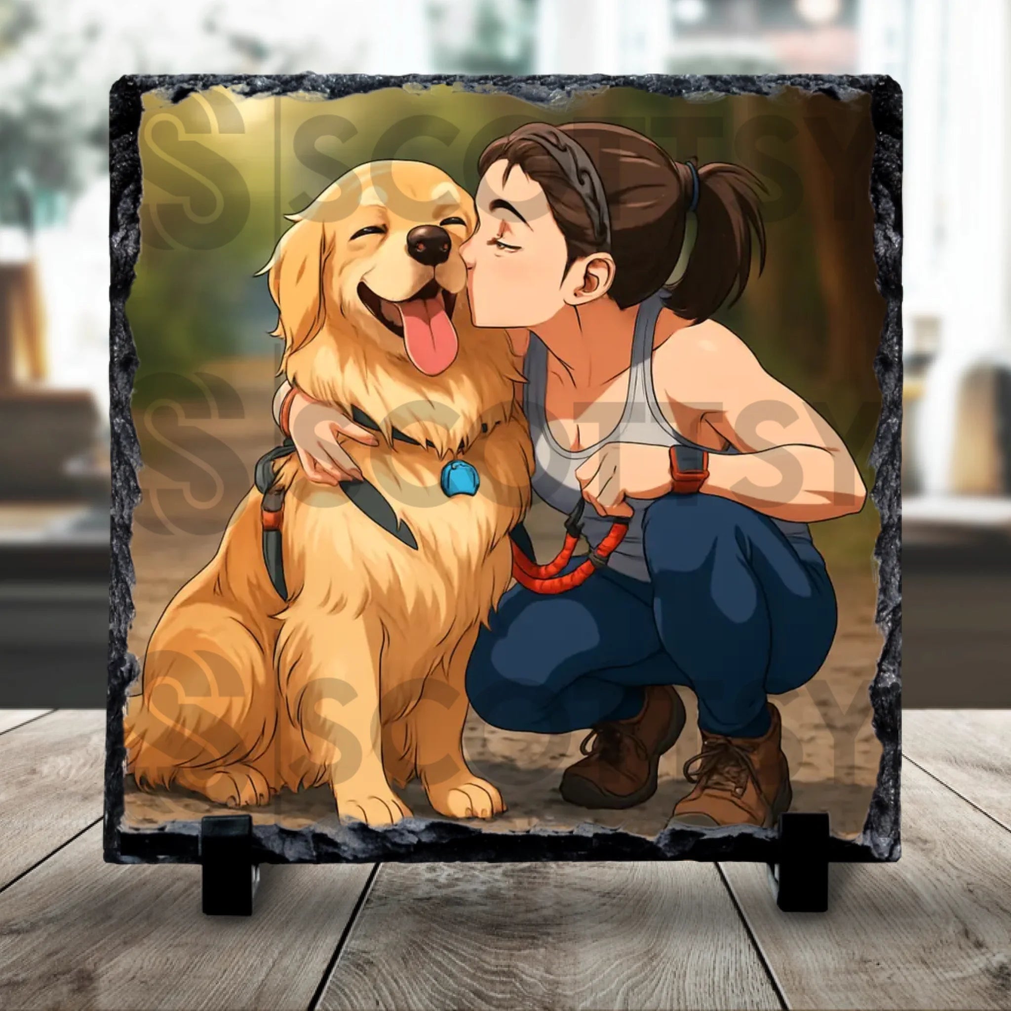 Personalised photo slate with a custom portrait converted into anime-style artwork
