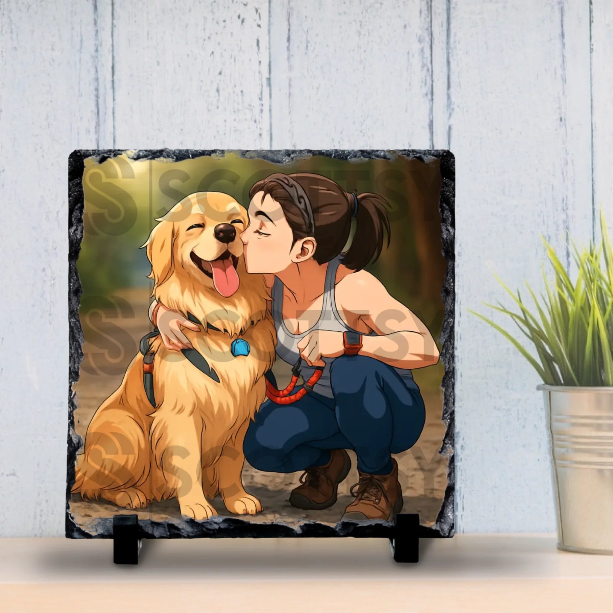 Custom photo slate gift showing a personal photo transformed into anime art