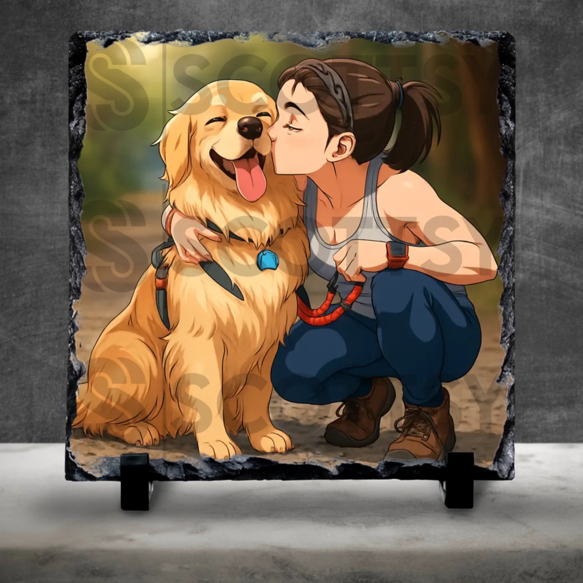 Custom photo slate showing anime art conversion of a photograph, suitable as a gift