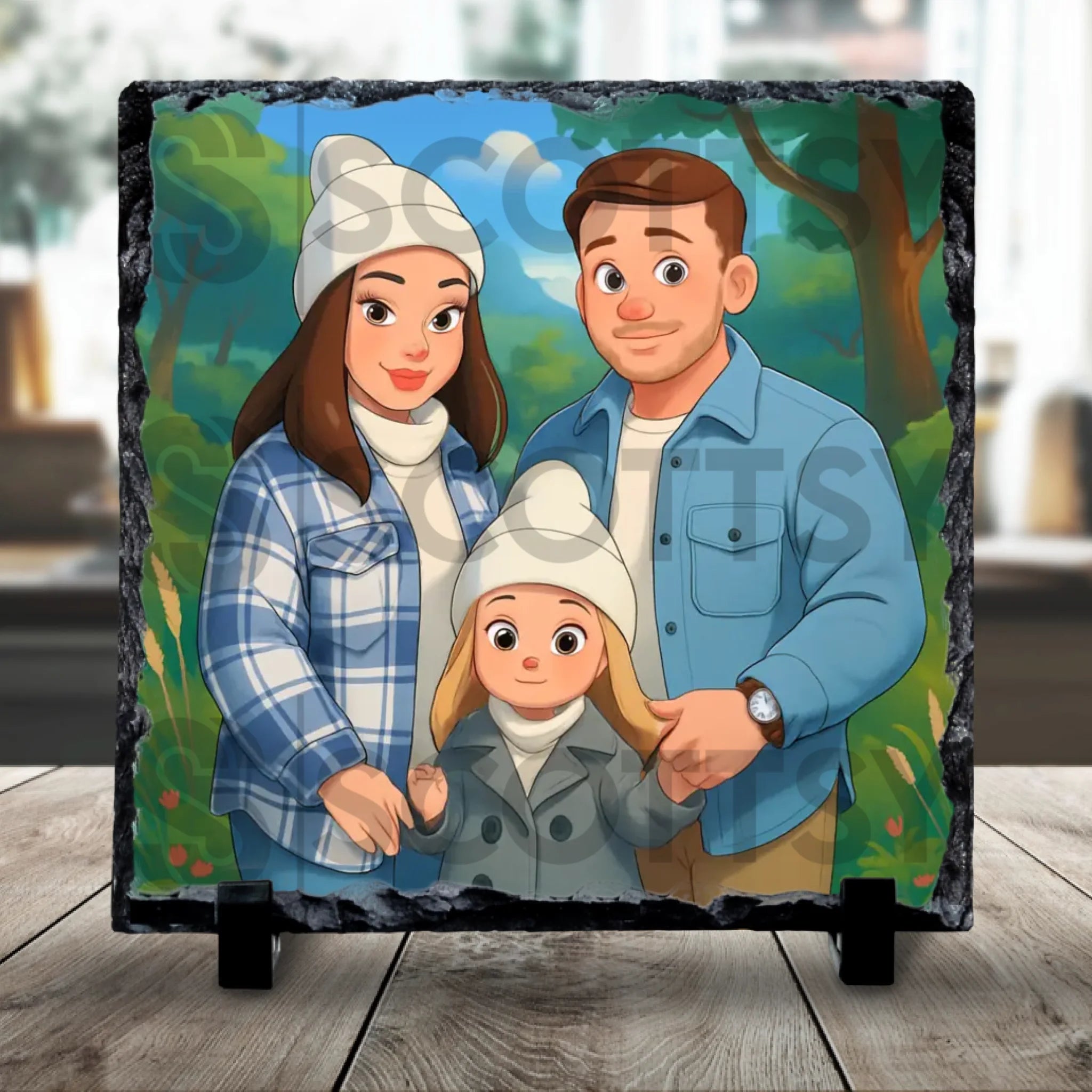 Custom fairytale cartoon portrait on a personalised photo slate