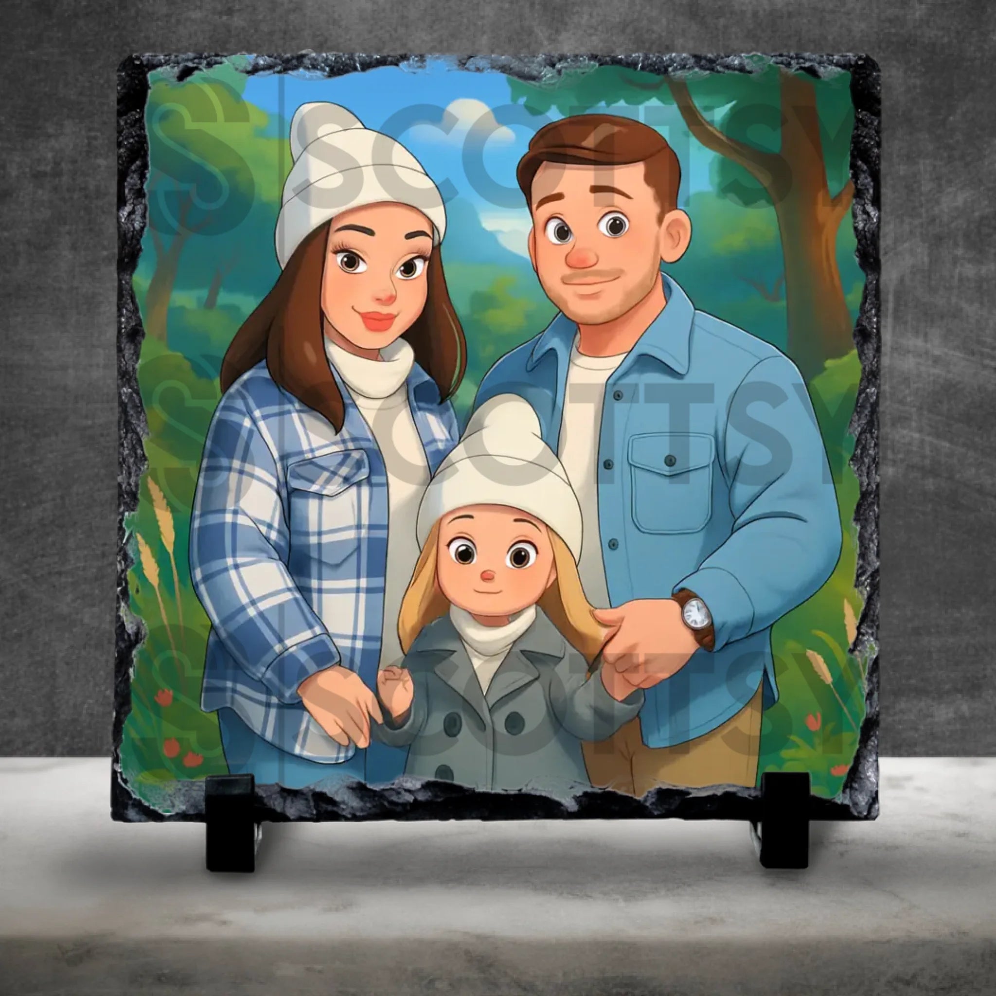 Fairytale style custom photo slate gift on display
