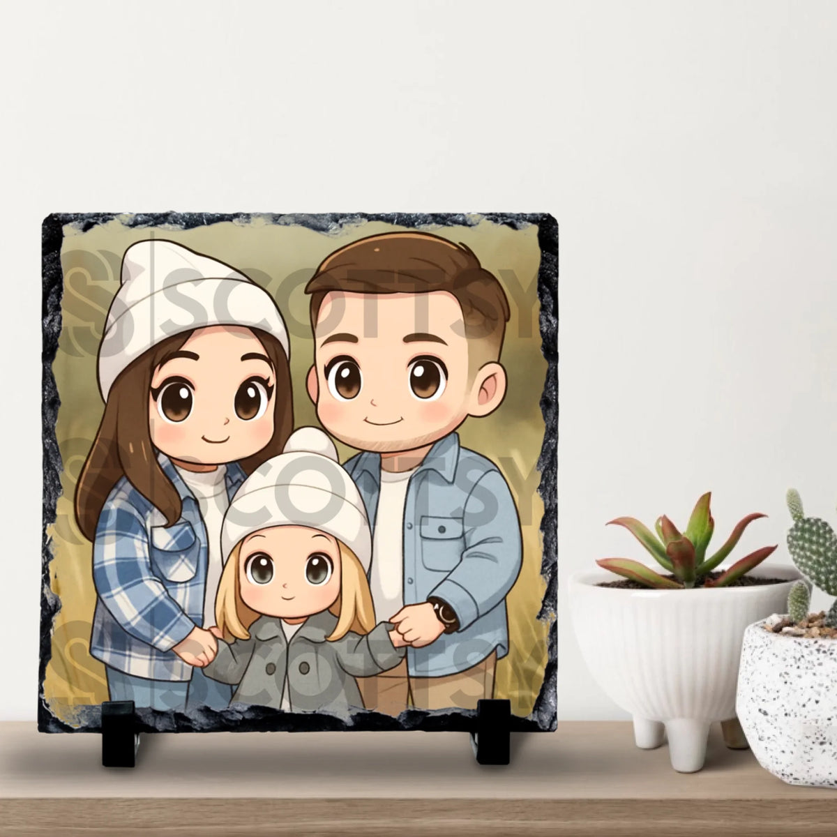 Custom Personalised Cartoon Ghibi Portrait on Slate